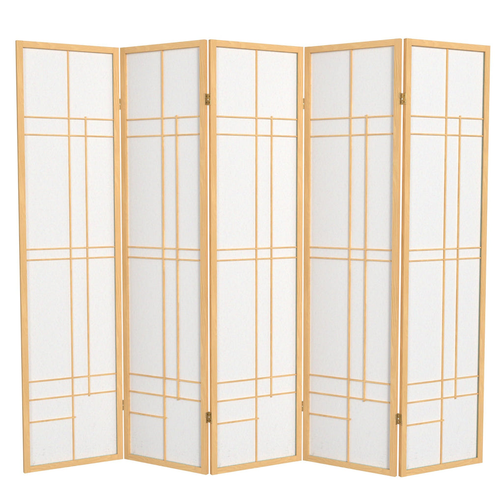 Red Lantern 6 ft. Tall Eudes Shoji Screen - Natural - 5 Panels