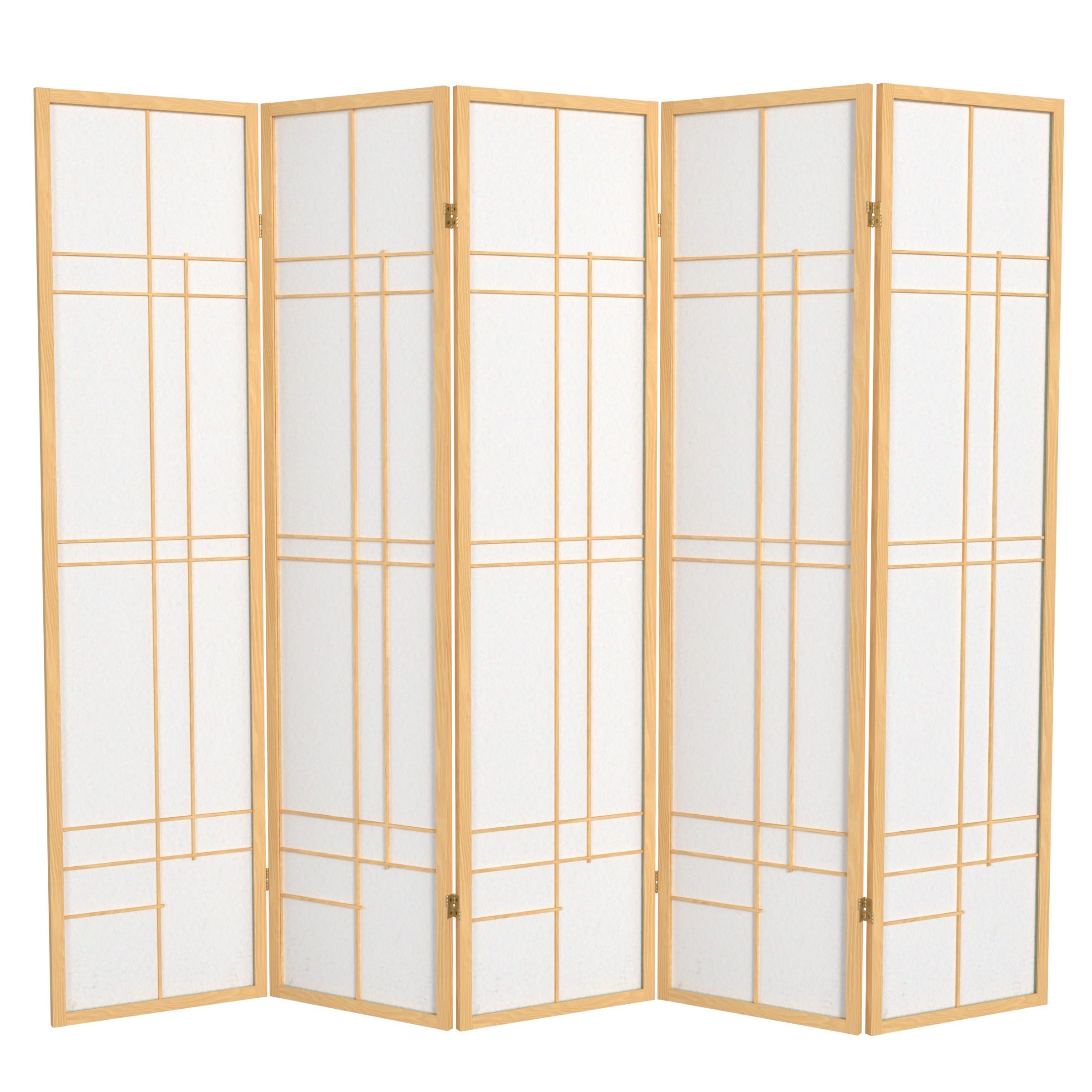 Red Lantern 6 ft. Tall Eudes Shoji Screen - Natural - 5 Panels