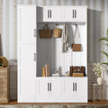 Hall Tree with Bench and Shoe Storage, Entryway Coat Rack with Storage, 4-in-1 Entryway Bench with 6 Cabinets, 4 Coat Hooks & Adjustable Shelf, Mudroom Bench with Storage and Hooks for Hallway, Livin
