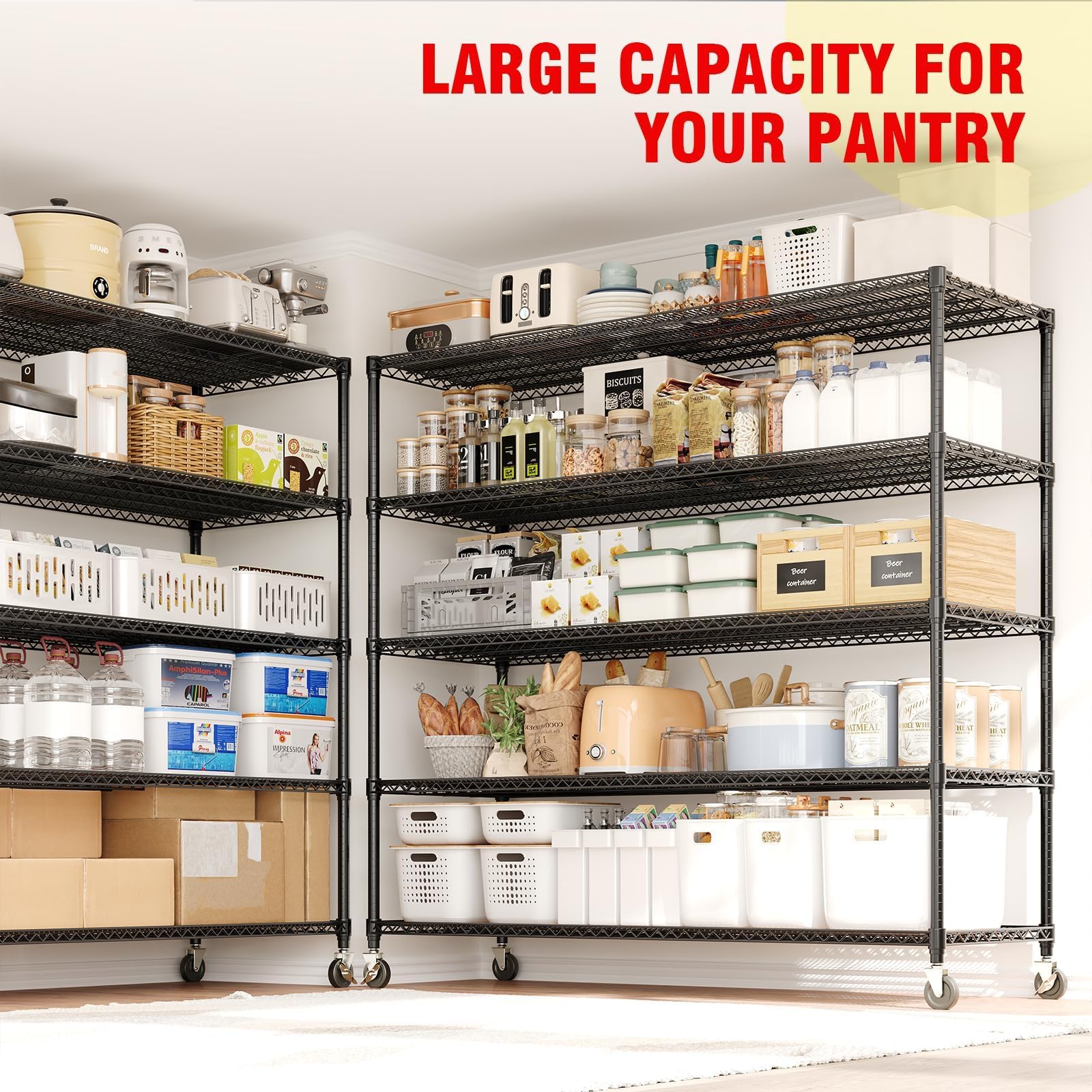 ActiveTrail 82.6" H x 59" W Storage Rack with Wheels, 5-Tier Heavy-Duty Wire Shelving Unit, Adjustable Shelves, Supports up to 3300 LBS, Ideal for Garage, Kitchen, Pantry, and Home Organization