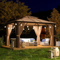 Hardtop Gazebo, Aluminum Frame Permanent Pavilion with Curtains and Netting, Outdoor Polycarbonate Gazebo, Double Roof Canopy, for Gardens, Patios, Lawns 10x12FT