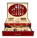 Venezia Collection 75-Pc Luxury Flatware Set for 12 w/Storage Case 24K Gold Premium Dining Cutlery Service - 18/10 Surgical Stainless Steel Silverware Hostess Serving Set in a Chest