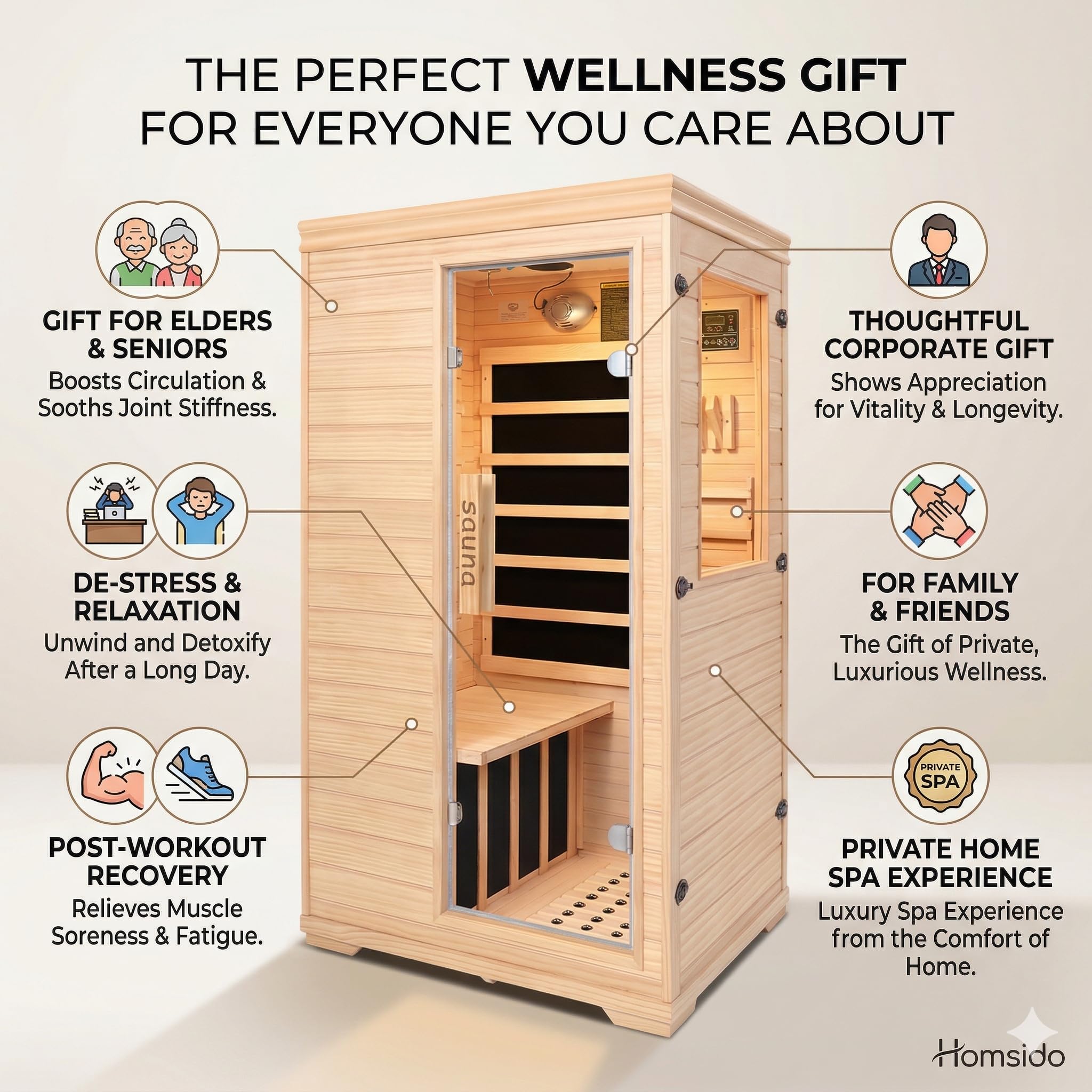 Far Infrared Sauna for 1 Person – 1050W with Bluetooth Speaker, Chromotherapy & Oxygen Ionizer, Indoor Home Sauna with Canadian Hemlock Wood, Relaxation for Home Gym Office – 27”x35”x63”