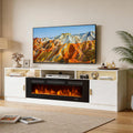 OneBlis 80" Fireplace TV Stand with Power Outlet, Electric Fireplace Entertainment Center with Storage Cabinets, Fits TVs up to 90", TV Console with LED Lights for Living Room, Office, White-Black