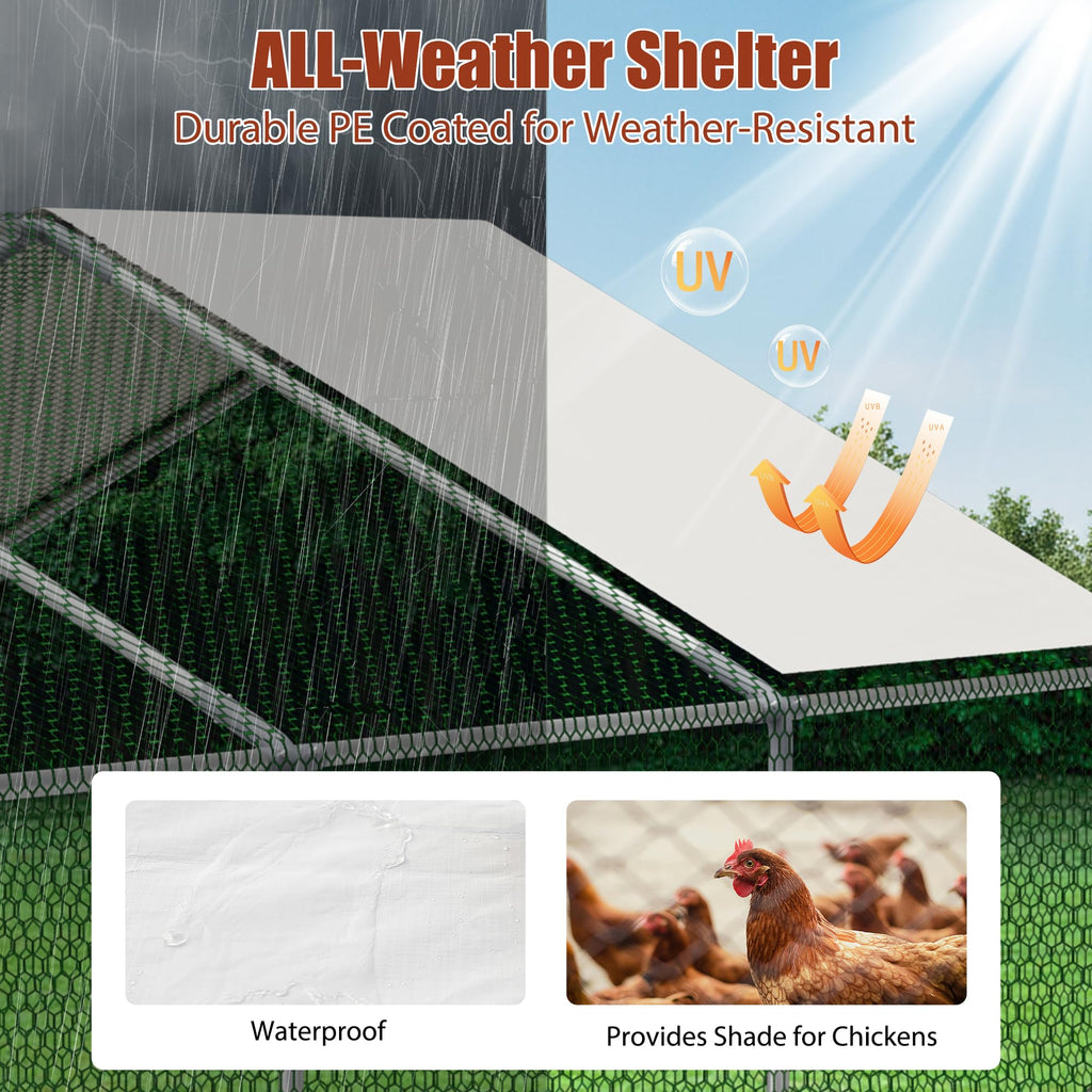 YOPTO Chicken Coop,10x20x6.56ft Large Metal Chicken Coop with Run,Walk in Chicken Run W/Removable Waterproof & Anti-Ultraviolet Cover,Chicken Pen W/Security Lock,Hen House Enclosure for Farm,Yard