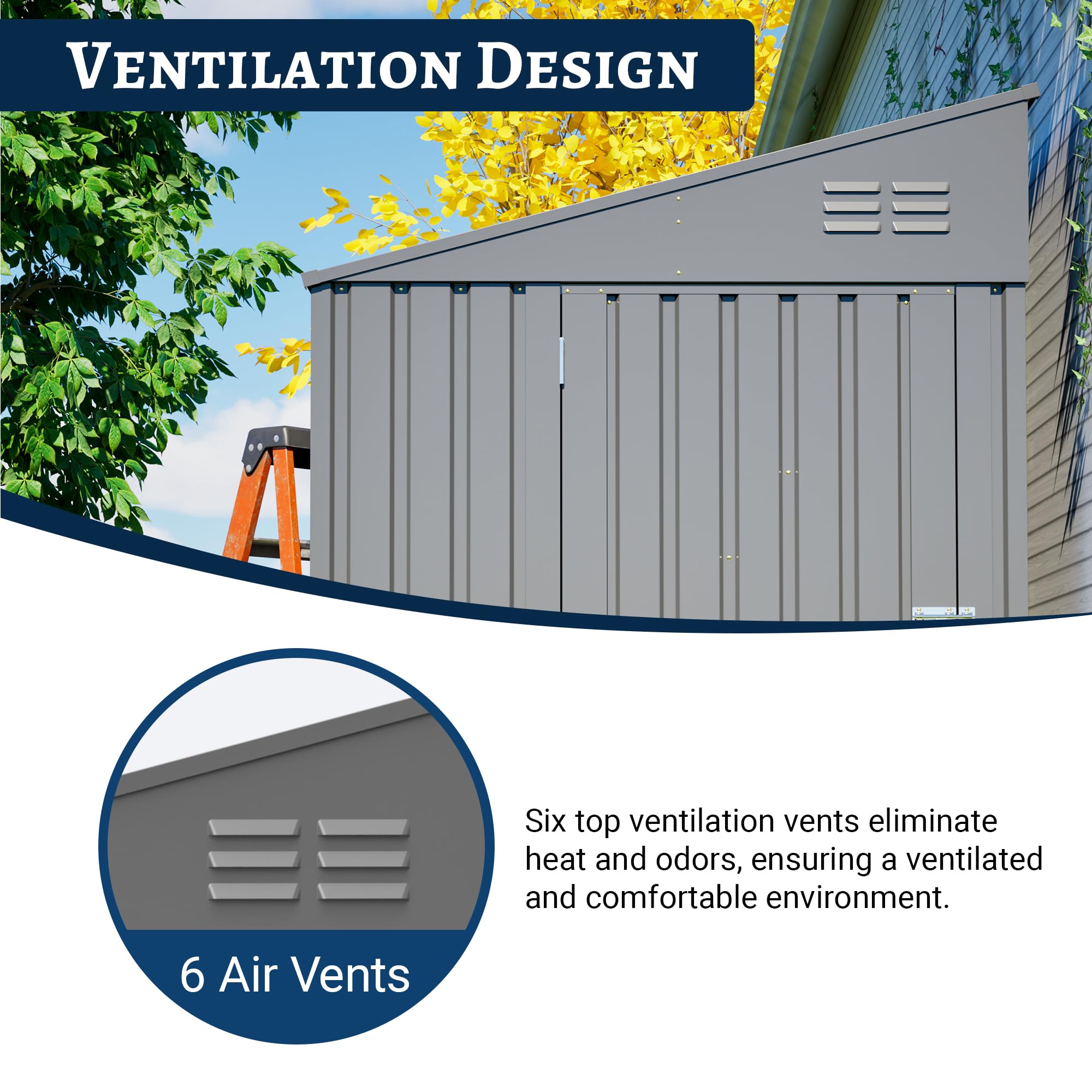 YOPTO 4x7 FT Outdoor Storage Shed Lean to Shed,Metal Shed W/Lockable Door & Air Vent,All Weather Waterproof Garden Tool House W/Reversible Installation,for Backyard,Patio,Lawn,Olive Gray