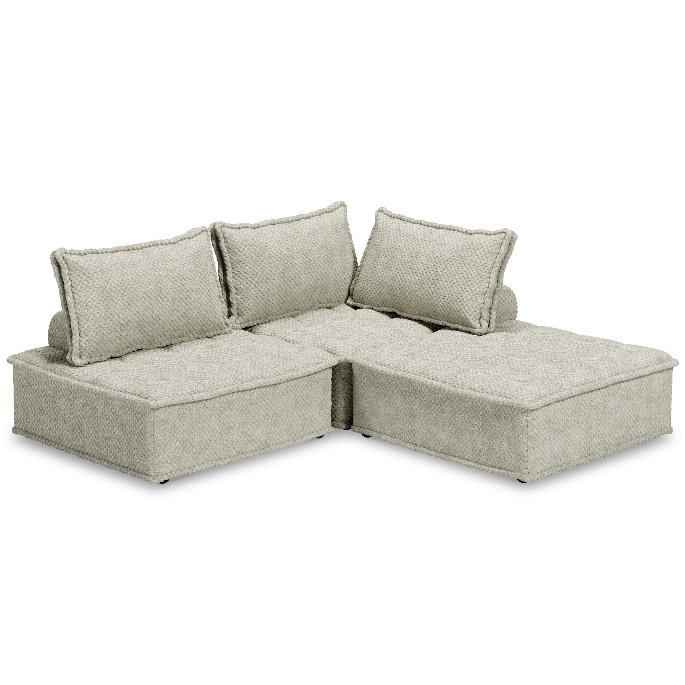 Signature Design by Ashley Bales Casual L-Shaped Modular Tufted 3-Piece Modular Seating with Non-Slip Decking, Beige