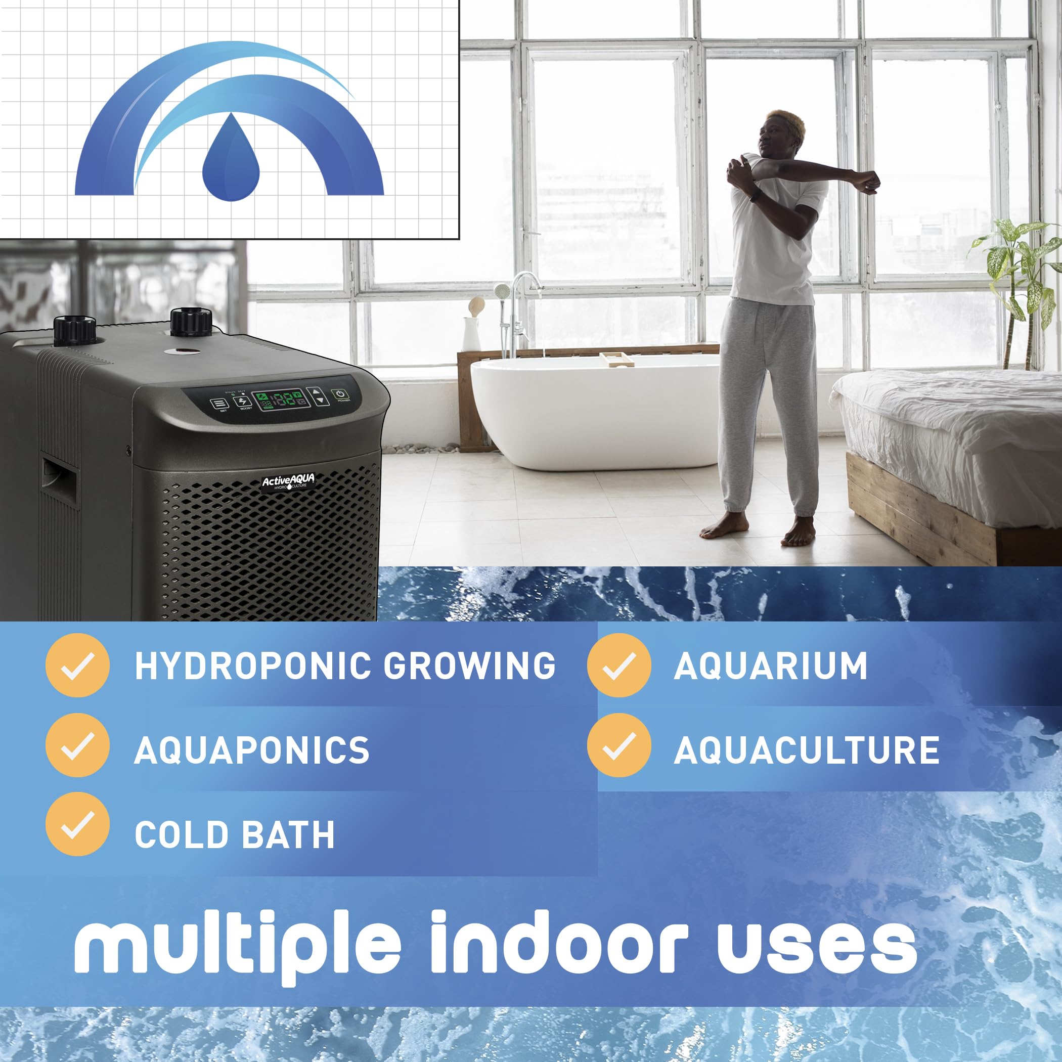 Active Aqua 0.5 HP Water Chiller with Boost | Cold Plunge & Ice Bath Cooler | Rapid Digital Temp Control | Fresh & Salt Water, Hydroponics, Aquariums | 90–172 Gal (0.5 HP)