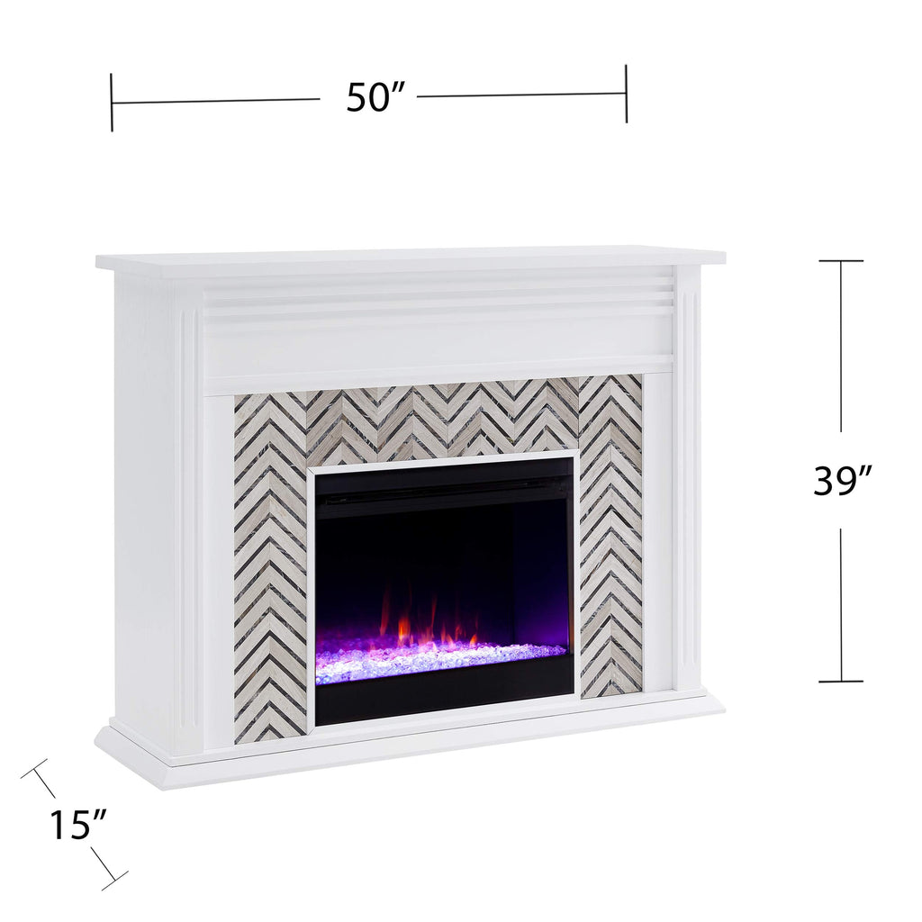 SEI Furniture - Hebbington Tiled Fireplace - Transitional Design, White Marble Top - Ideal for Living Room, Family Room (FC1080759)