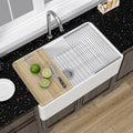 Miuara White Farmhouse Workstation Sink 31 Inch - Fireclay Apron Front Kitchen Sink Reversible 31"x18"x10", Farm House Style, Heavy Duty Deep Single Bowl, Undermount Installation, for Kitchen