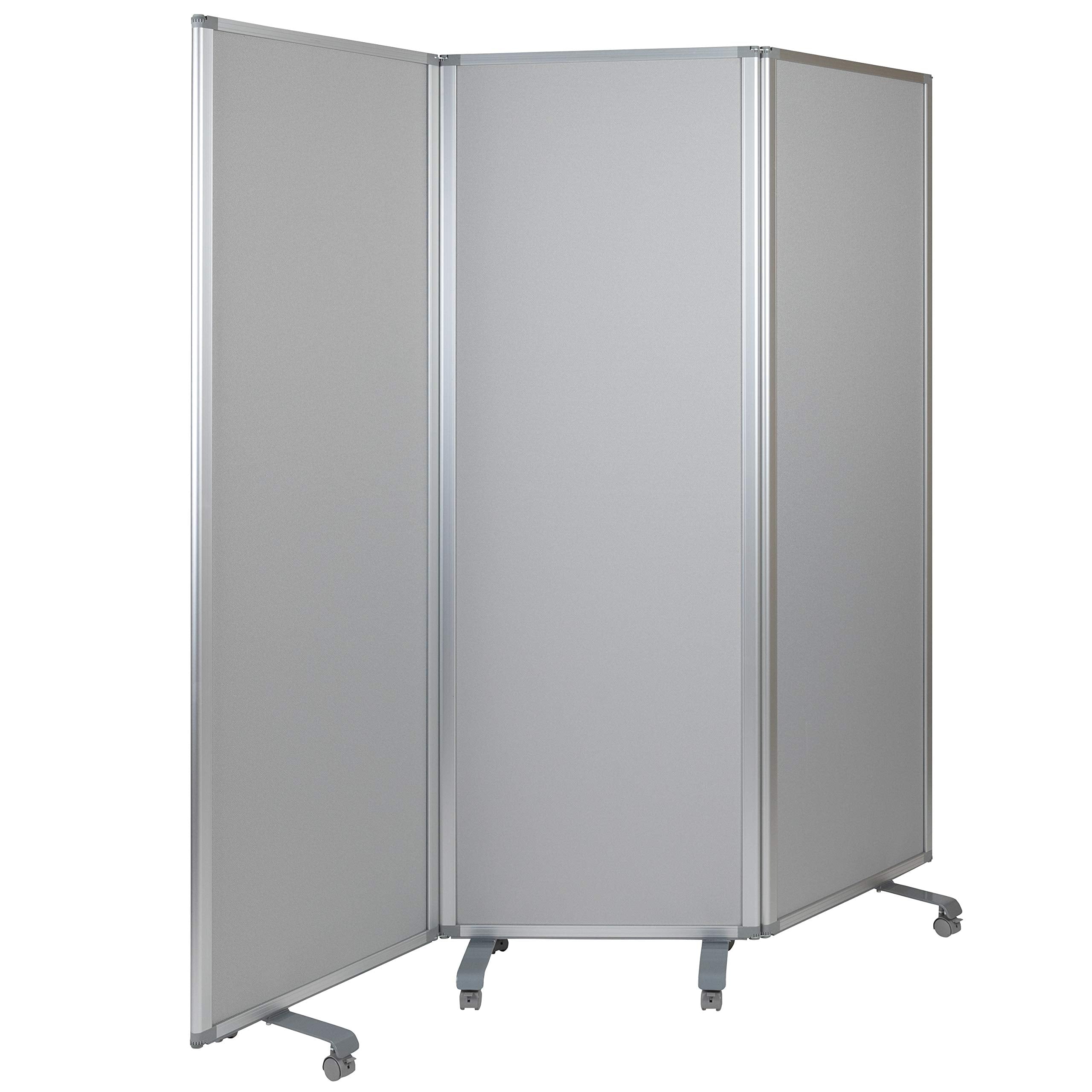 Flash Furniture Raisley 3-Section Mobile Magnetic Whiteboard and Cloth Partition, Rolling Dry Erase Board Room Divider, 72"H x 24"W