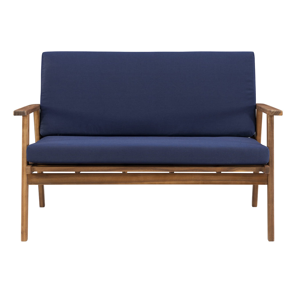Linon Rosemary Solid Acacia Wood Four Piece Outdoor Chat Set with Blue Removable Cushions