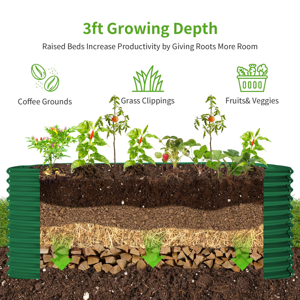 Land Guard 8x4x3ft Oval Galvanized Raised Garden Beds, Large-Capacity Metal Planter Box Outdoor, Durable Deep Raised Garden Bed 3ft Tall, Raised Beds for Gardening Vegetables, Forest Green