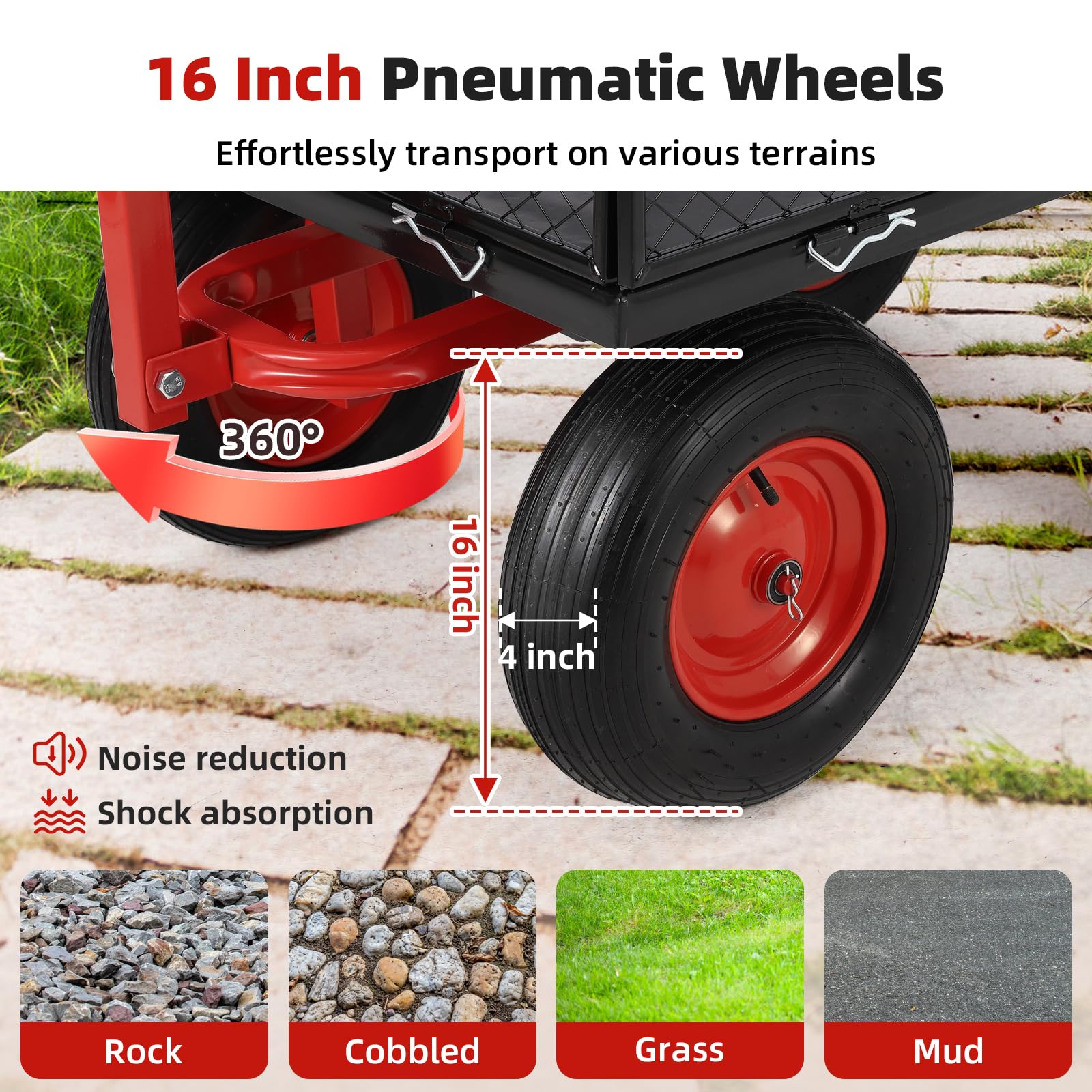1400 LBS Steel Garden Yard Cart, Heavy-Duty Metal Garden Wagon Convertible 2-in-1 Handle and Removable Sides to Convert into Flatbed Lawn and Utility Wagons Cart