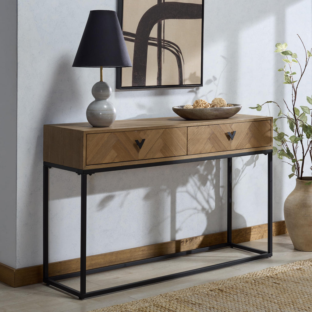 SAFAVIEH Couture Collection - Sherriandra Natural & Black Metal Console Table with 2 Drawers, Modern Accent (SFV3010A)