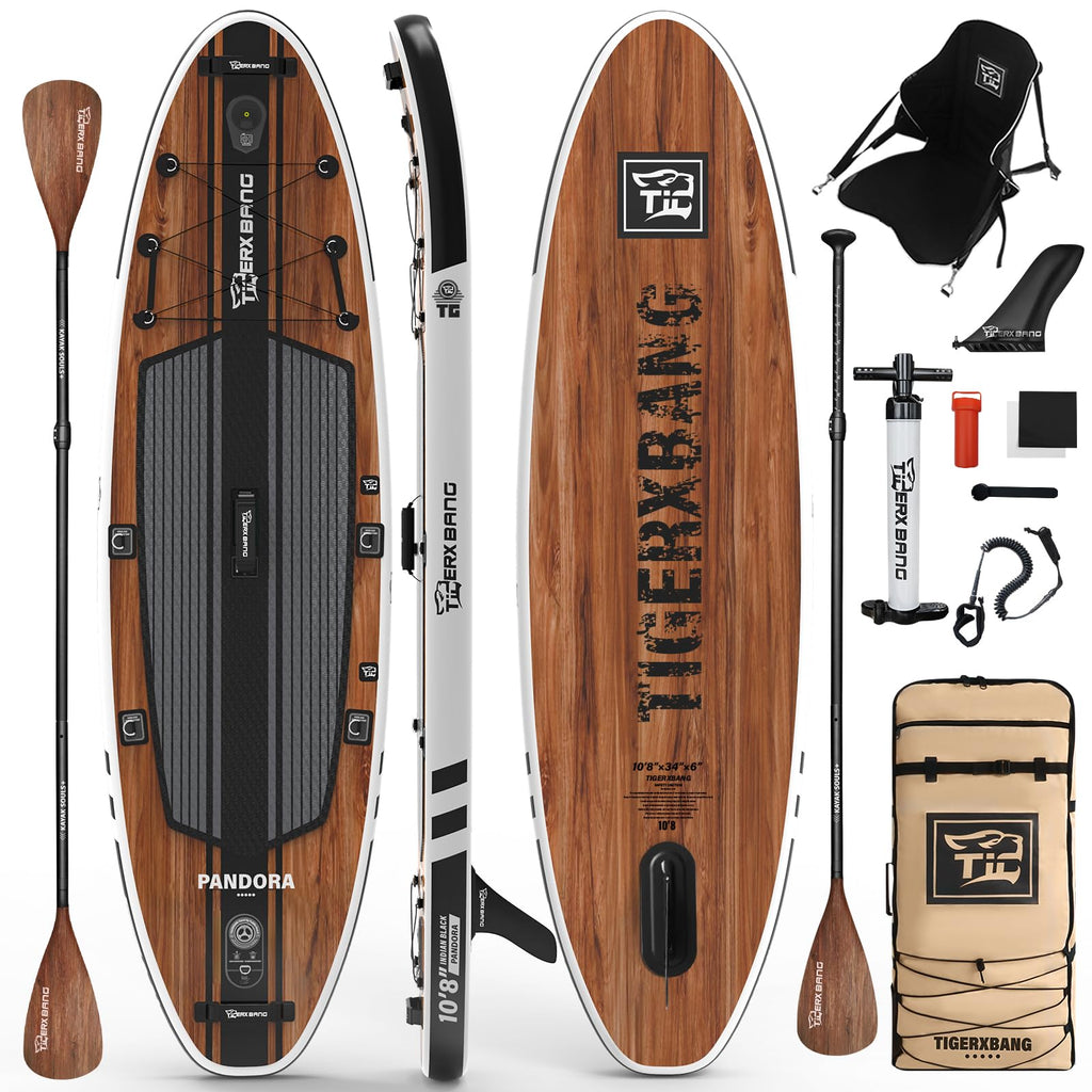 TIGERXBANG Paddle Board, 10.8' Stand Up Paddle Board with Premium Complete Inflatable SUP Accessories, Extra Wide Paddleboards for Adults & Kids-Pandora Collection Indian Black