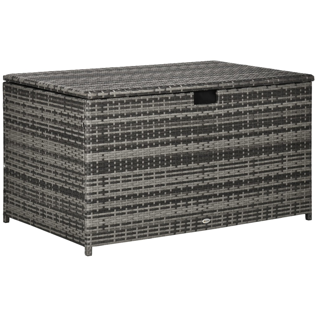 113 Gallon Deck Box, Rattan Outdoor Storage Box, Waterproof Storage Container for Indoor, Patio Furniture Cushions, Pool Supplies, Garden Tools, Dark Gray
