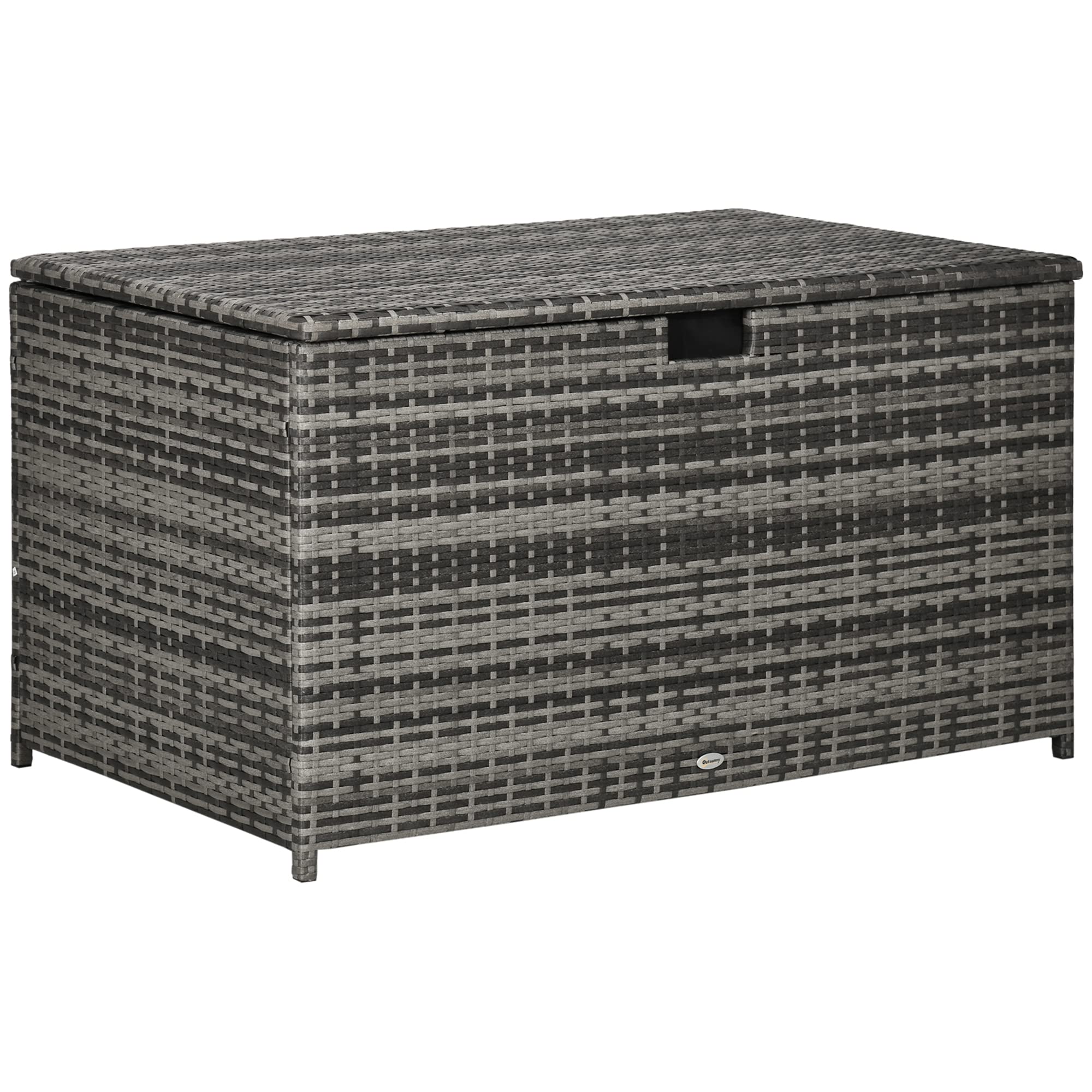 113 Gallon Deck Box, Rattan Outdoor Storage Box, Waterproof Storage Container for Indoor, Patio Furniture Cushions, Pool Supplies, Garden Tools, Dark Gray