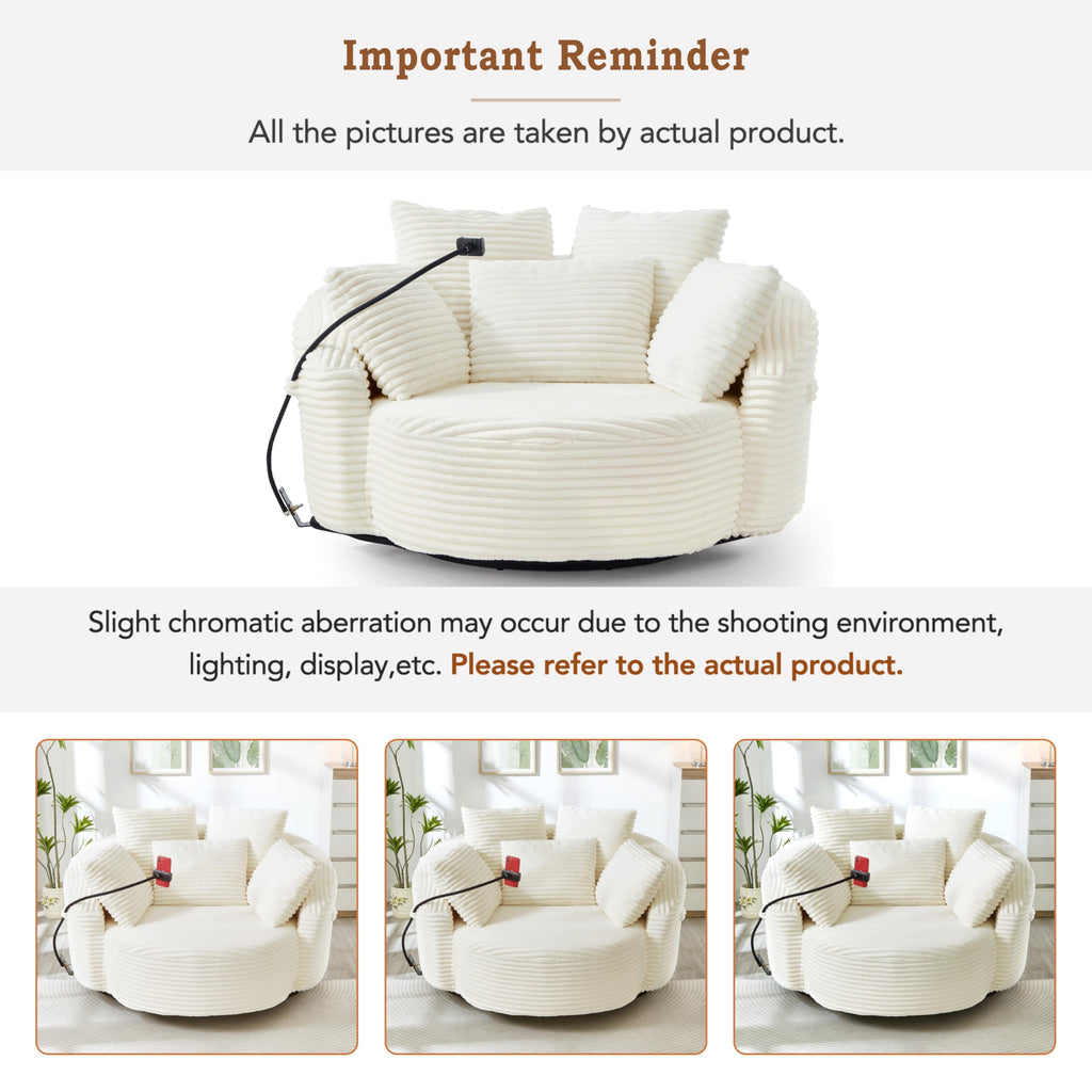 ERYE 360° Swivel Accent Barrel Chair Round Sofa Chaise with 5 Pillows and Adjustable Phone Holder, Modern Round Lazy Armchair for Living Room, Bedroom, Office and Hotel