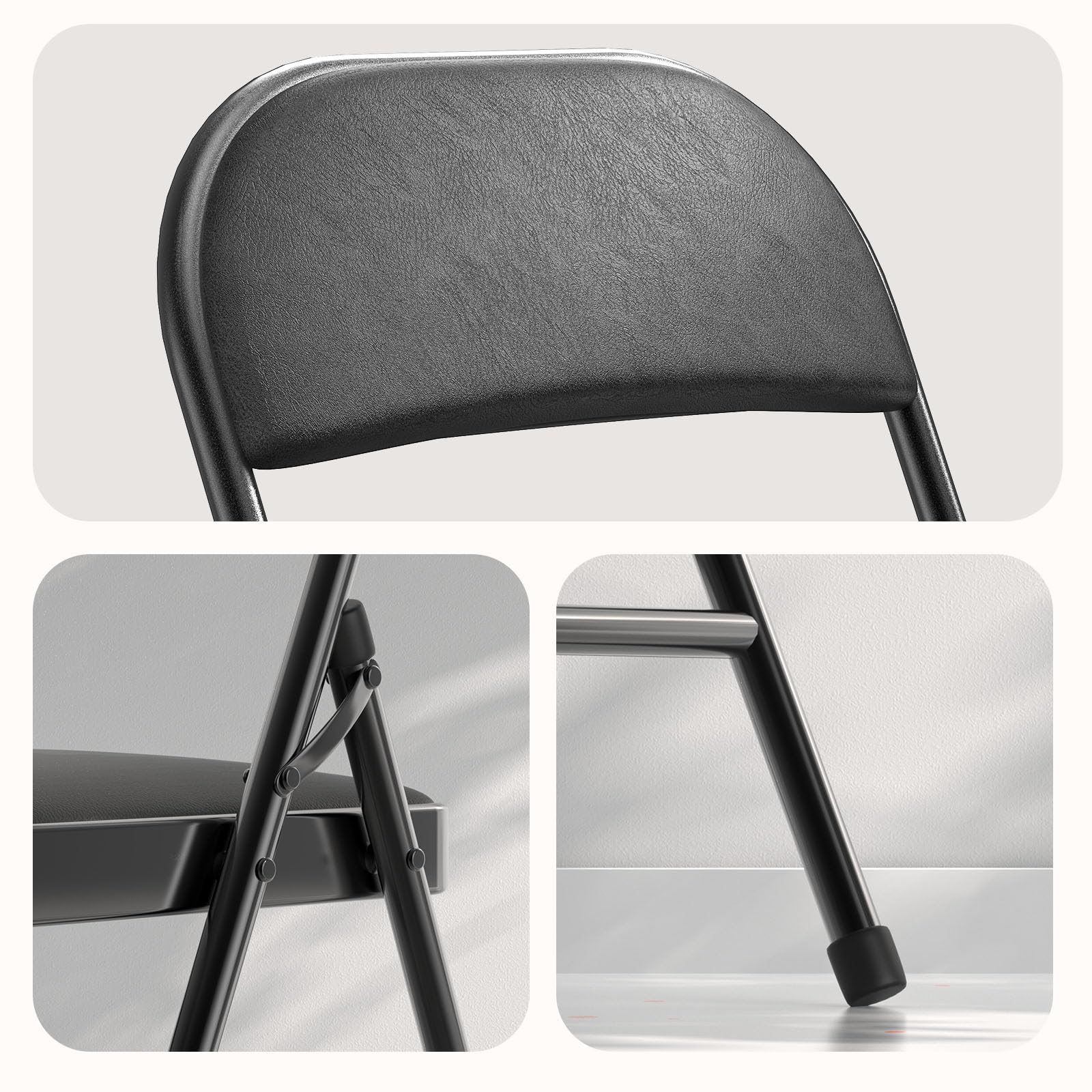 Nazhura 4 Pack Folding Chairs with Padded Vinyl Cushion Chairs with Comfortable Cushion and Durable Steel Frame for Home and Office, for Indoor and Outdoor Events (Black Vinyl Padding 16 Pack)