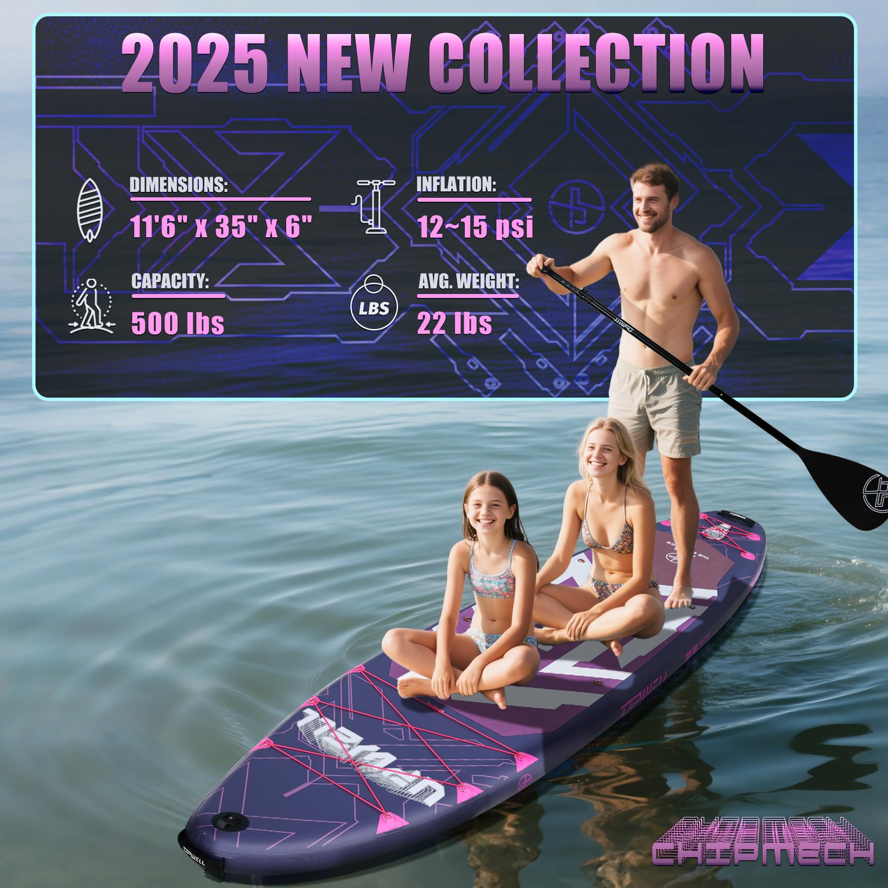 UPWELL 11'6"×35" Extra Wide Inflatable Paddle Board, Stand Up Paddle Board, Sup Paddle Boards for Adults, Chipmech Purple
