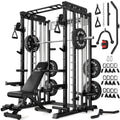 JELENS Smith Machine for Home Gym, Multi-Function M12 Power Cage, Squat Rack with Smith Bar and More Attachment (Black, 230LB Black Weights Package)