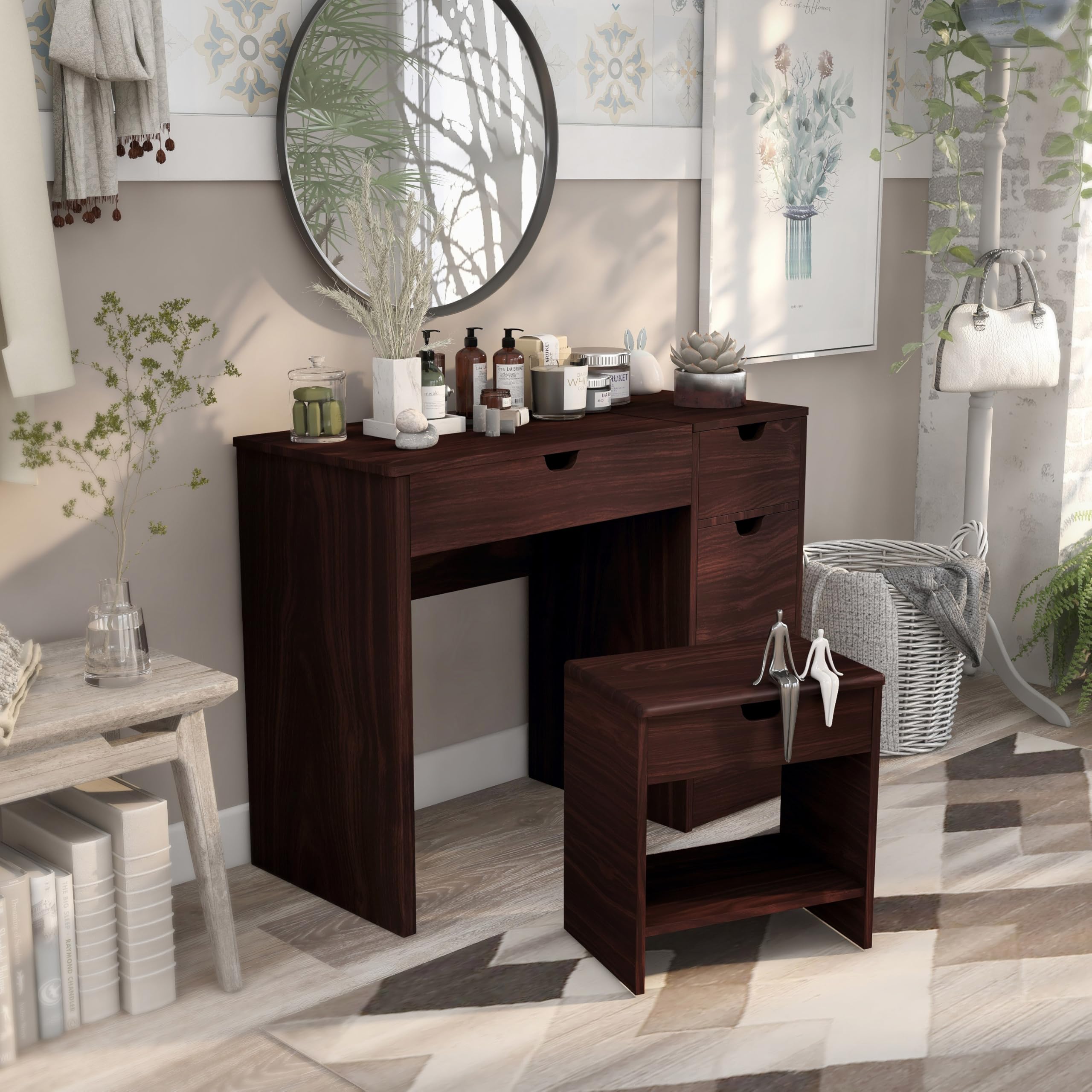 24/7 Shop at Home Frega Bedroom Vanity Set, Walnut