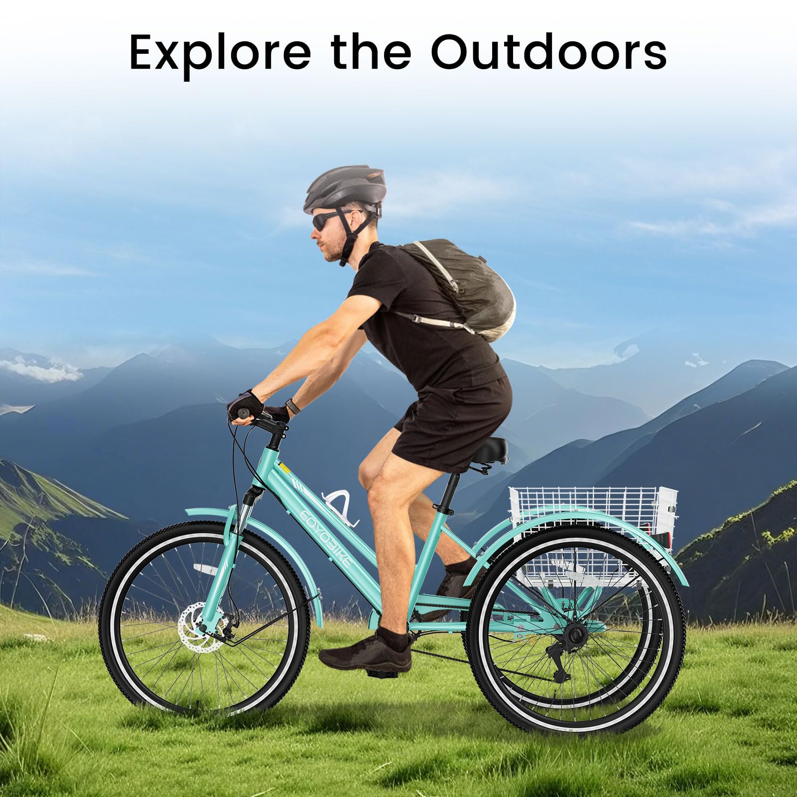 EOYOBIKE 7-Speed Adult Mountain Tricycle, 24/26/27.5 Inch 3-Wheel Bike for Seniors, Men's and Women's Trike with Large Rear Basket for Exercise & Shopping