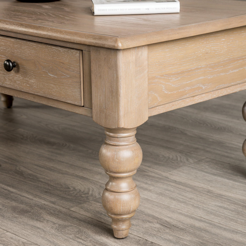Furniture of America Shelimar Transitional Solid Wood 52-inch Rectangular Coffee Table, 2 Soft-Closing Drawers and Ball-Bearing Glide for Living Room, Light Washed White