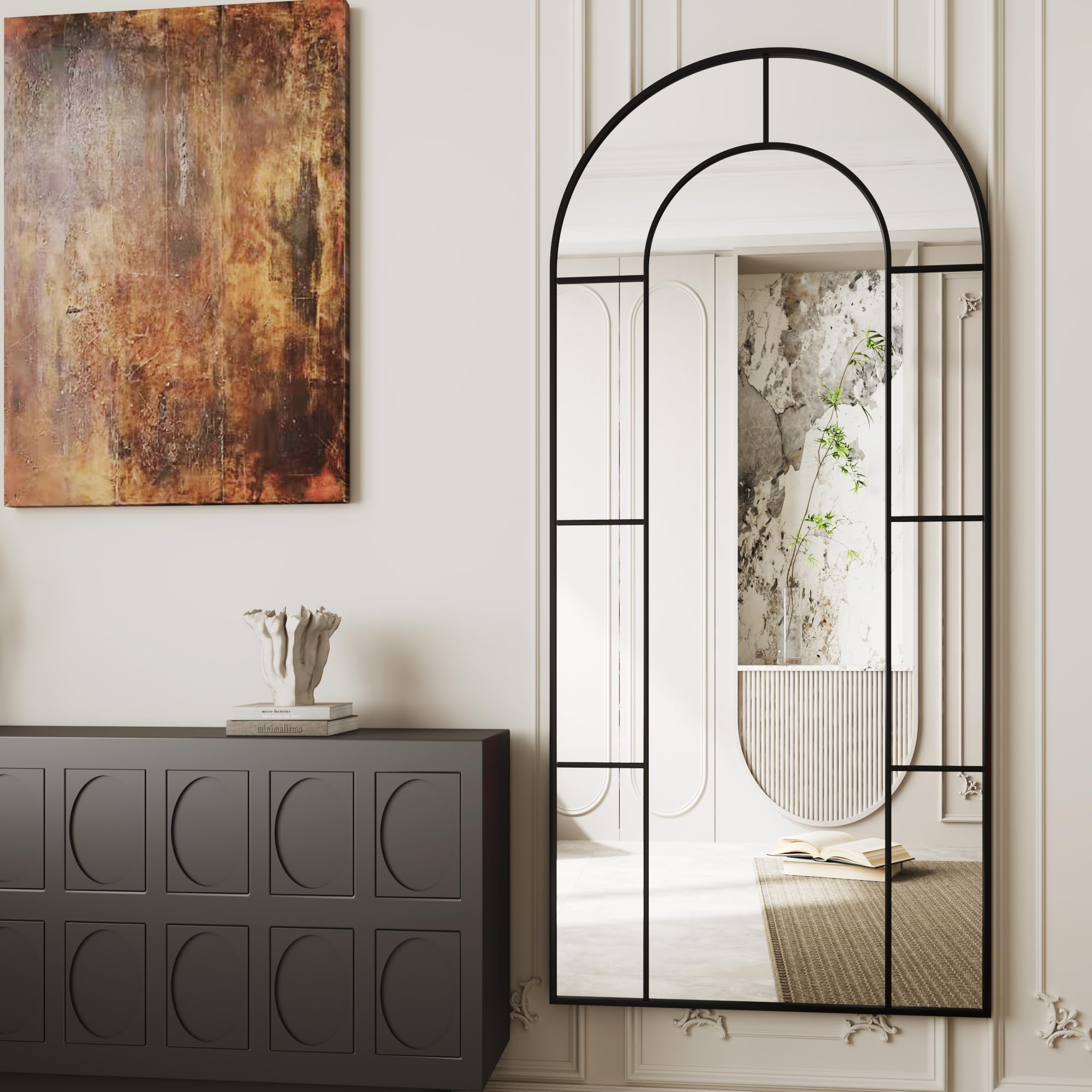 AUYHM 32"x71" Floor Mirror,Standing Mirror Full Length,Large Arched Mirrors,Window Pannel Mirrors(Black)
