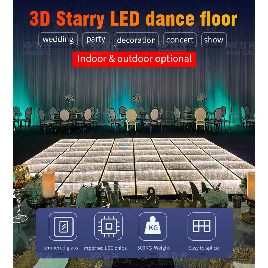 MOKA SFX 3D Mirror Gold Led Dance Floor Panels with Filght Case Nightclub Decoration Wedding Party Dancing Floor Tiles 8.2ft x 8.2ft 25pcs/lot (Magnetic)