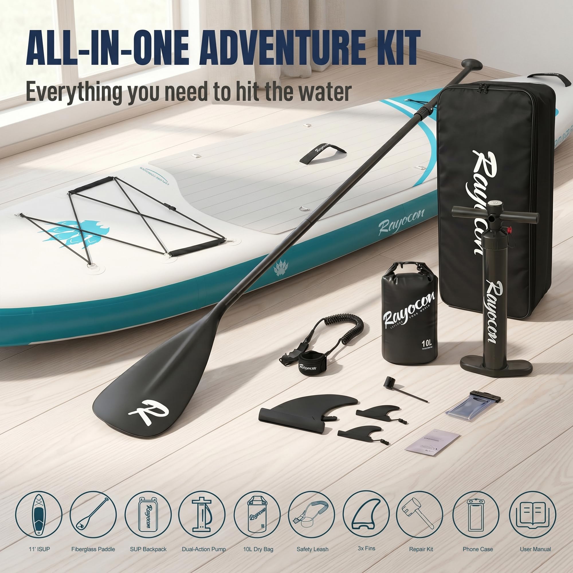 Inflatable Stand Up Paddle Board 11'×34" Extra Wide SUP, Ultra-Stable for Adults & Dog, 450lbs, Dual Chamber Pump, Fiberglass Paddle, Military Grade Dual Layer, Wild Bear Claw Polar Design Green