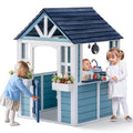 ROBUD Wooden Playhouse, Outdoor Kids Playhouse with Sink, Stove, Cookware, Flowerpot Holders, Snack Bar, Cottage Play House for Backyard, Blue