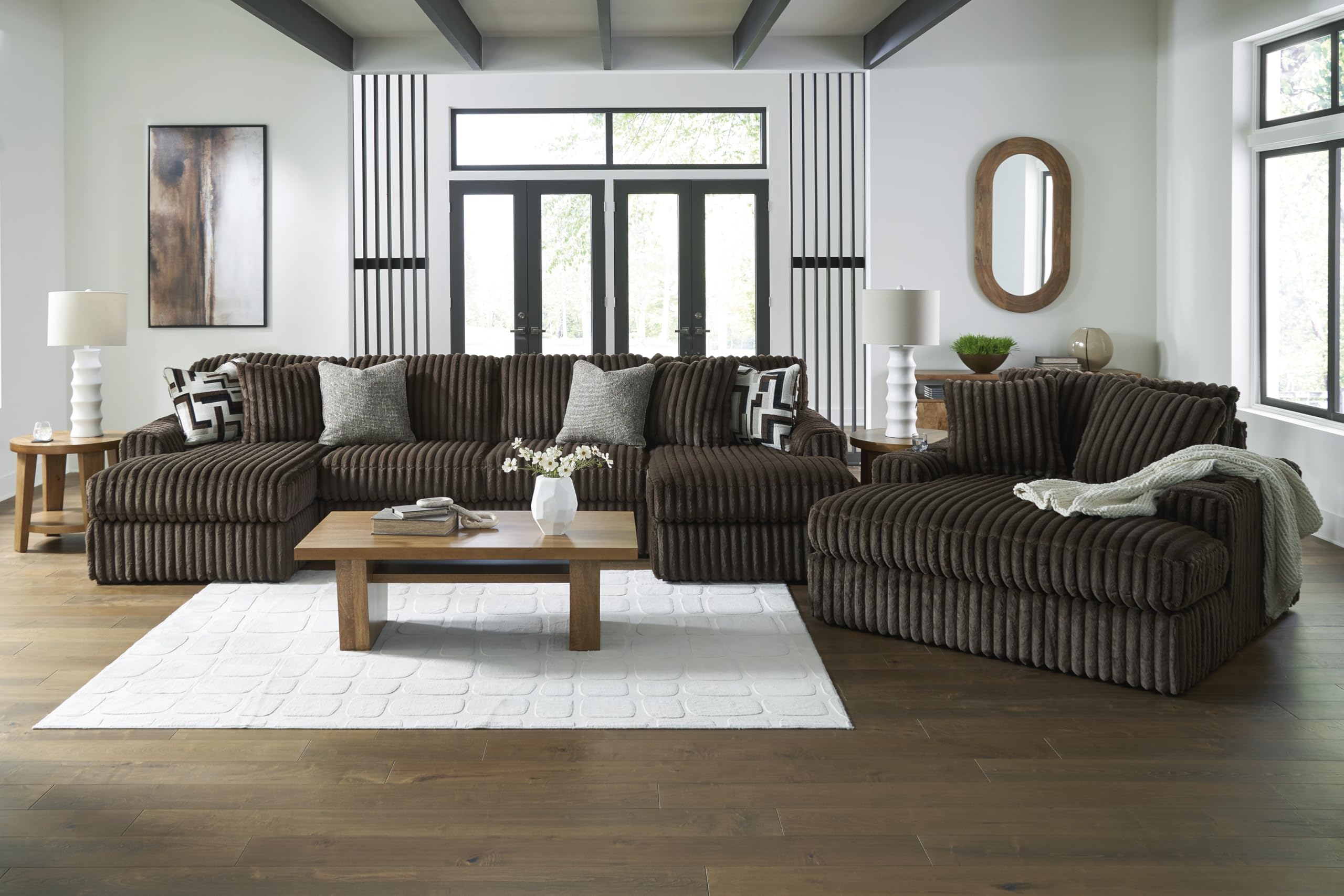 Signature Design by Ashley Midnight-Madness Contemporary Oversized Chaise with Reversible Cushions, USB Ports and Cup Holders, Dark Brown