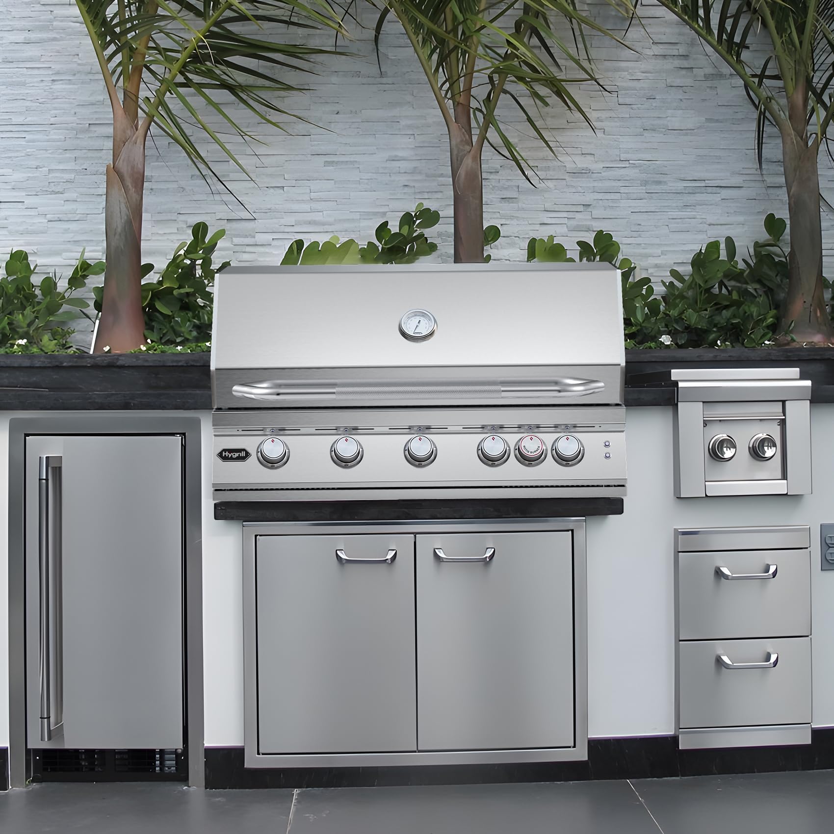 Hygrill Premium XTR 40-Inch Built In Grill, Stainless Steel 5-Burner Grill Head for Outdoor Kitchen with Rear Infrared Burner and LED Lights, Natural Gas