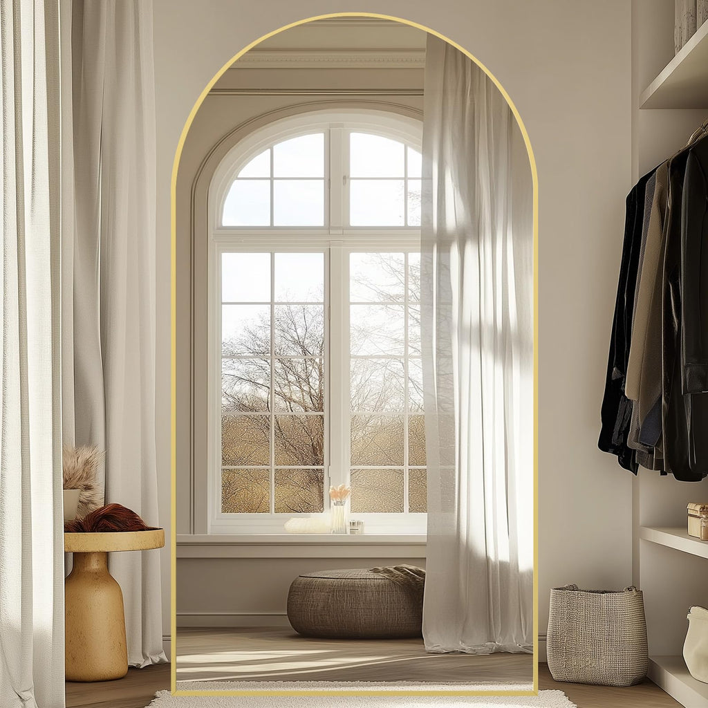Oversized Floor Mirror Full Length 82"X44", Extra Large Arched Full Length Mirror with Stand, Tempered Glass Gold Standing Mirror for Bedroom Living Room Clothing Store Gym, Aluminum Alloy Frame
