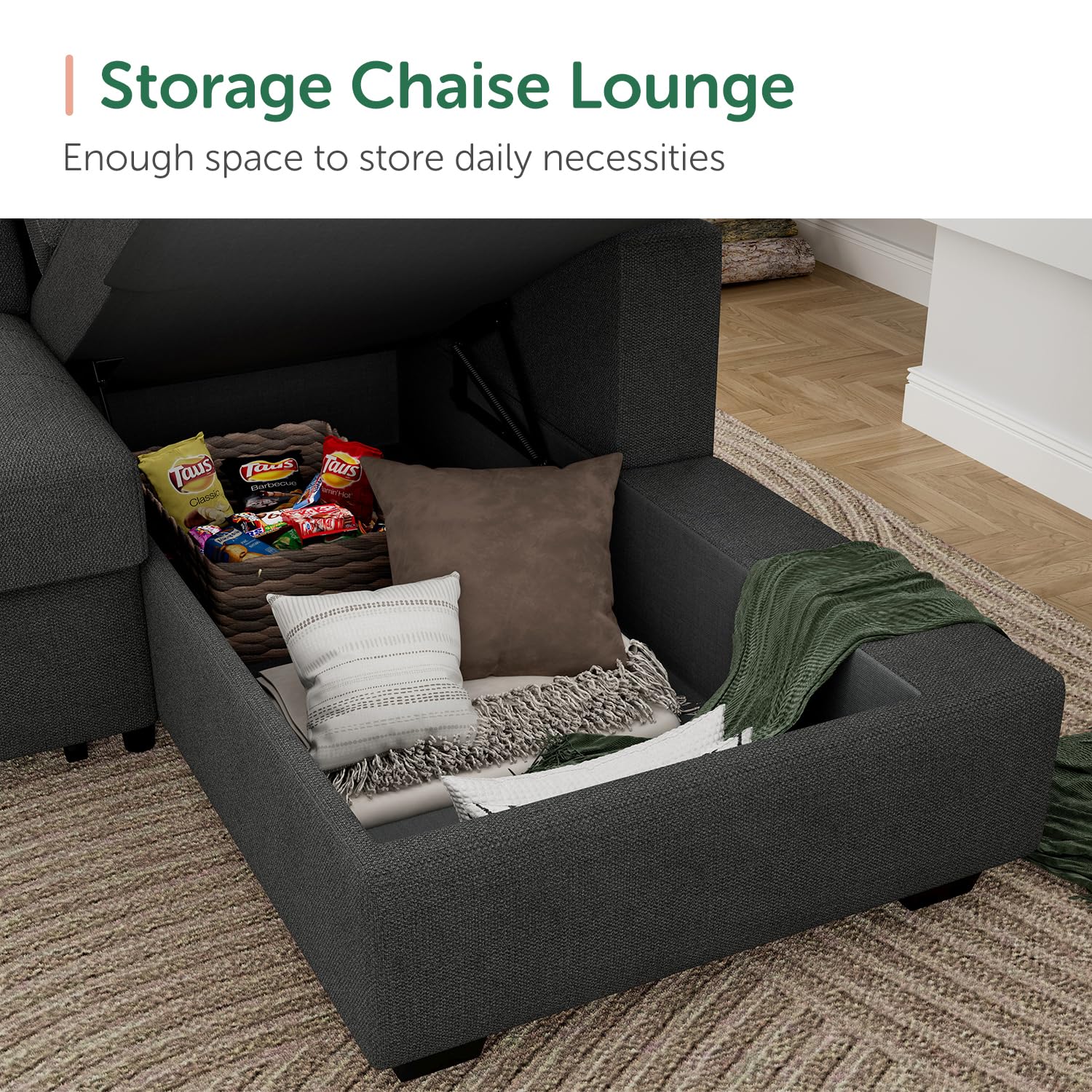 HONBAY Sectional Sleeper Sofa Pull Out Bed with Storage Chaise, Sleeper Sectional Sofa Couch, Sectional Sleeper Bed for Living Room, Dark Grey