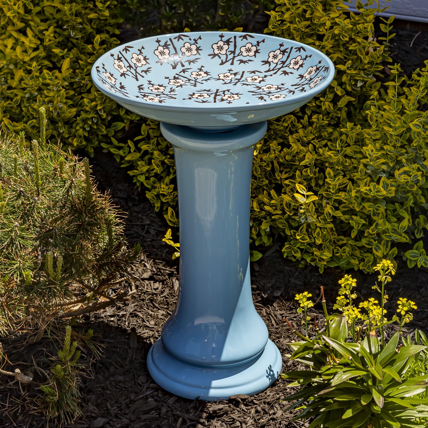 Zaer Ltd. Porcelain Birdbath with Hand Painted Details (24" Tall, Cherry Blossoms)