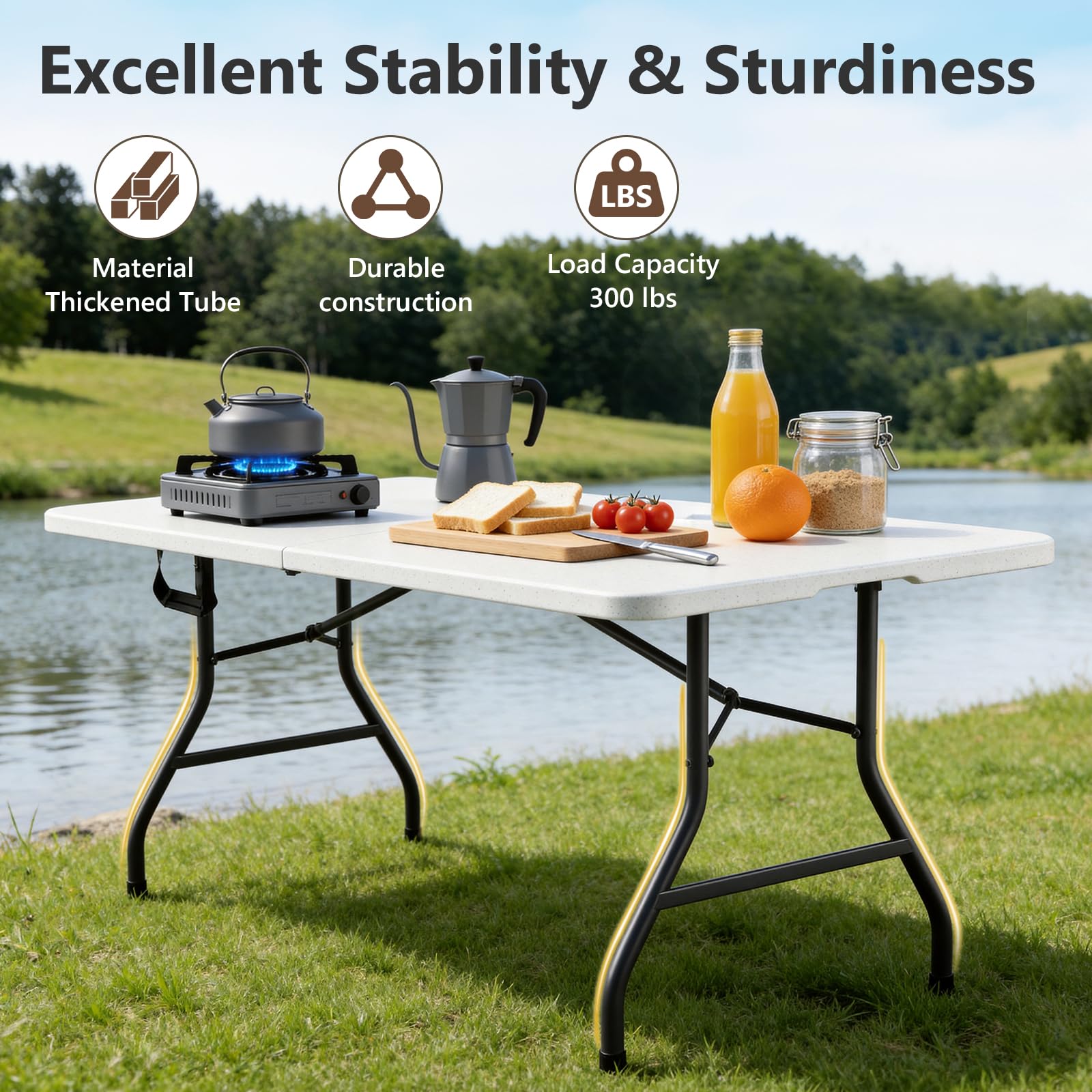 MAKE CHANGES Folding Table 6 Pack, 6 FT Foldable Plastic Table with Carrying Handle, Heavy Duty Portable Fold-in-Half Utility Table for Party, Camping, Banquet, Craft, Wedding, Indoor & Outdoor Use