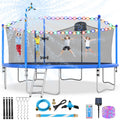 Lyromix Upgraded 16FT Trampoline with Lights, Large Outdoor Trampoline with Sprinkler,Basketball Hoop and Net, Capacity for 5-8 Kids and Adults, Classic Blue