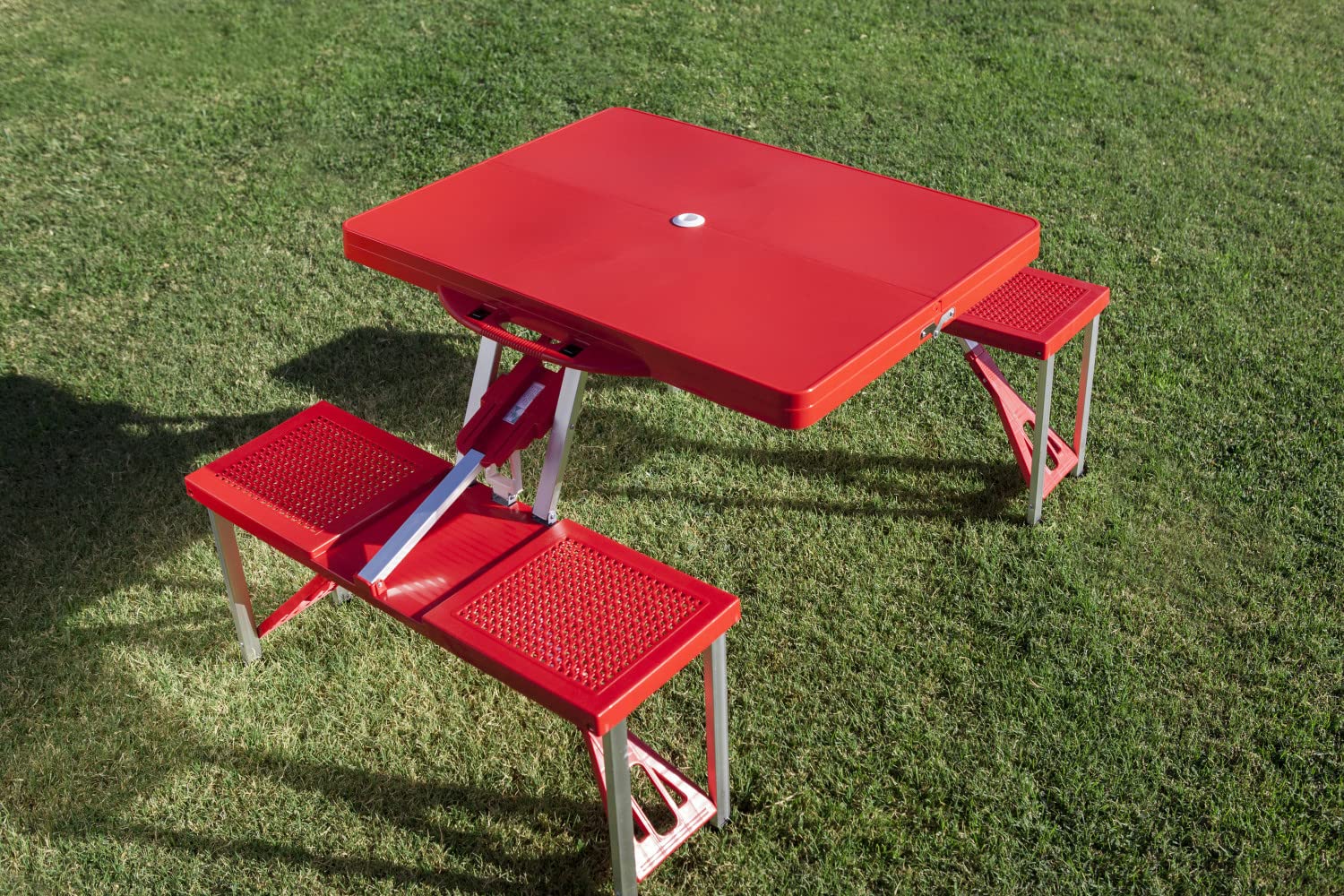 PICNIC TIME NCAA Iowa State Cyclones Folding Picnic Table - Camping Table - Outdoor Table with Umbrella Hole, (Red)