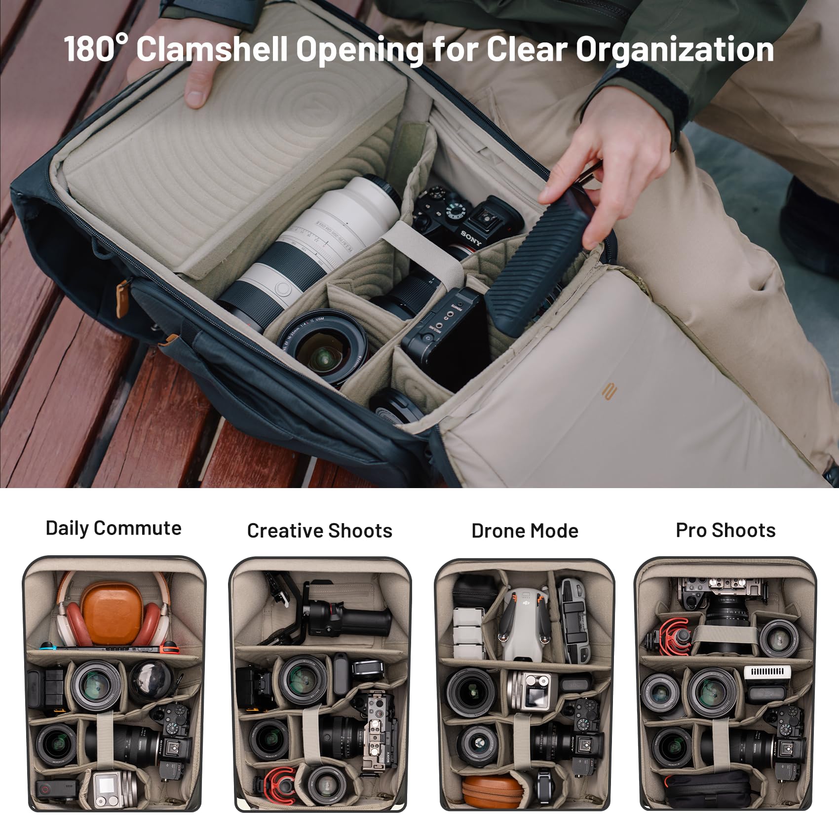 PGYTECH OneGo 2 Camera Backpack 20L with Laptop/iPad Compartment Waterproof Camera Backpack for Urban & Travel Photography – Compatible with Sony/Canon/Nikon/DSLR/SLR Mirrorless Cameras, Sand Khaki