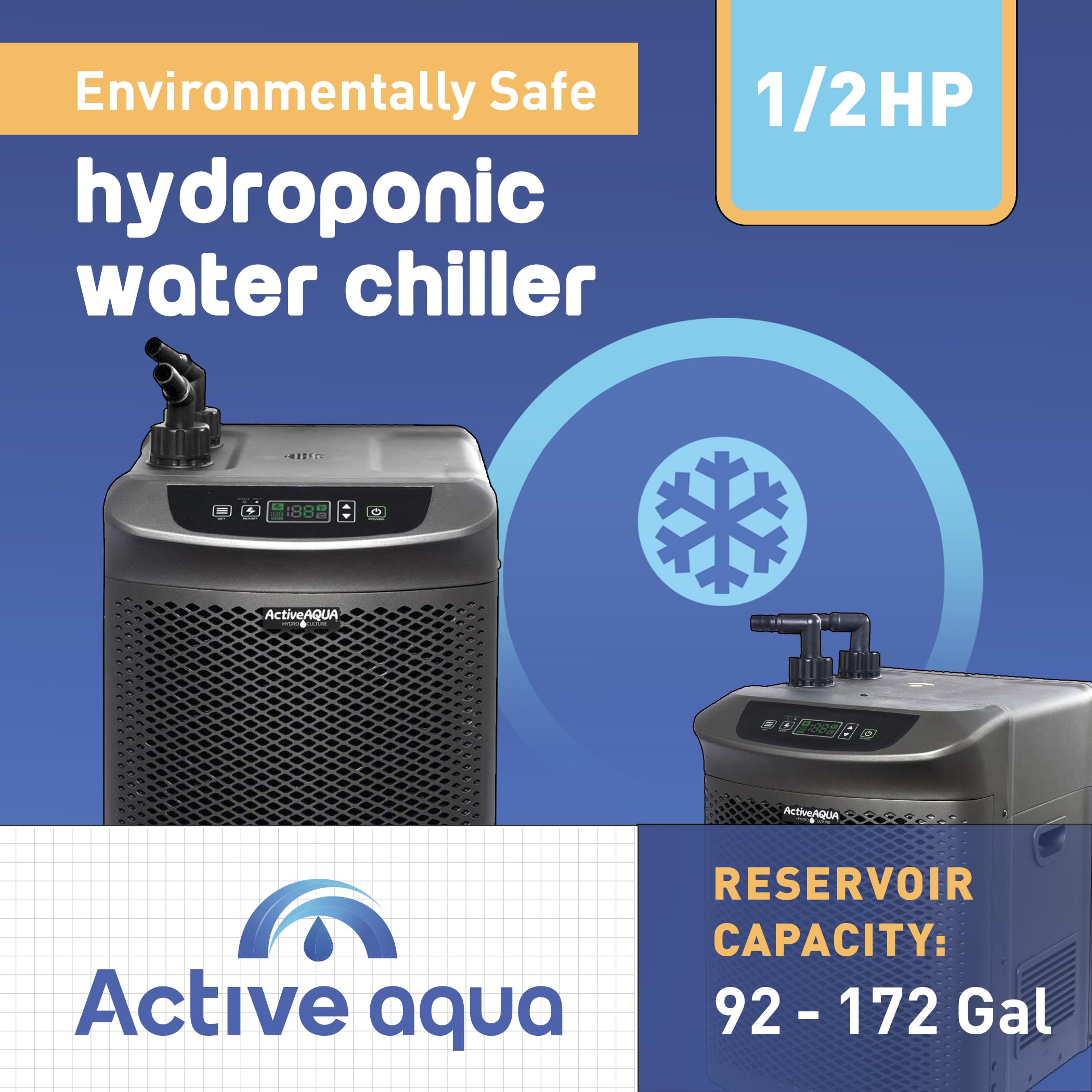 Active Aqua 0.5 HP Water Chiller with Boost | Cold Plunge & Ice Bath Cooler | Rapid Digital Temp Control | Fresh & Salt Water, Hydroponics, Aquariums | 90–172 Gal (0.5 HP)