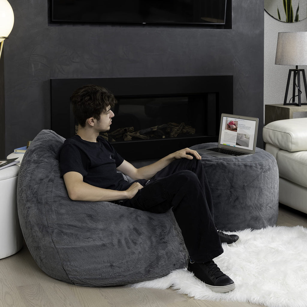 Gouchee Home Agora Soft Faux Rabbit Fur XL Bean Bag Chair Charcoal