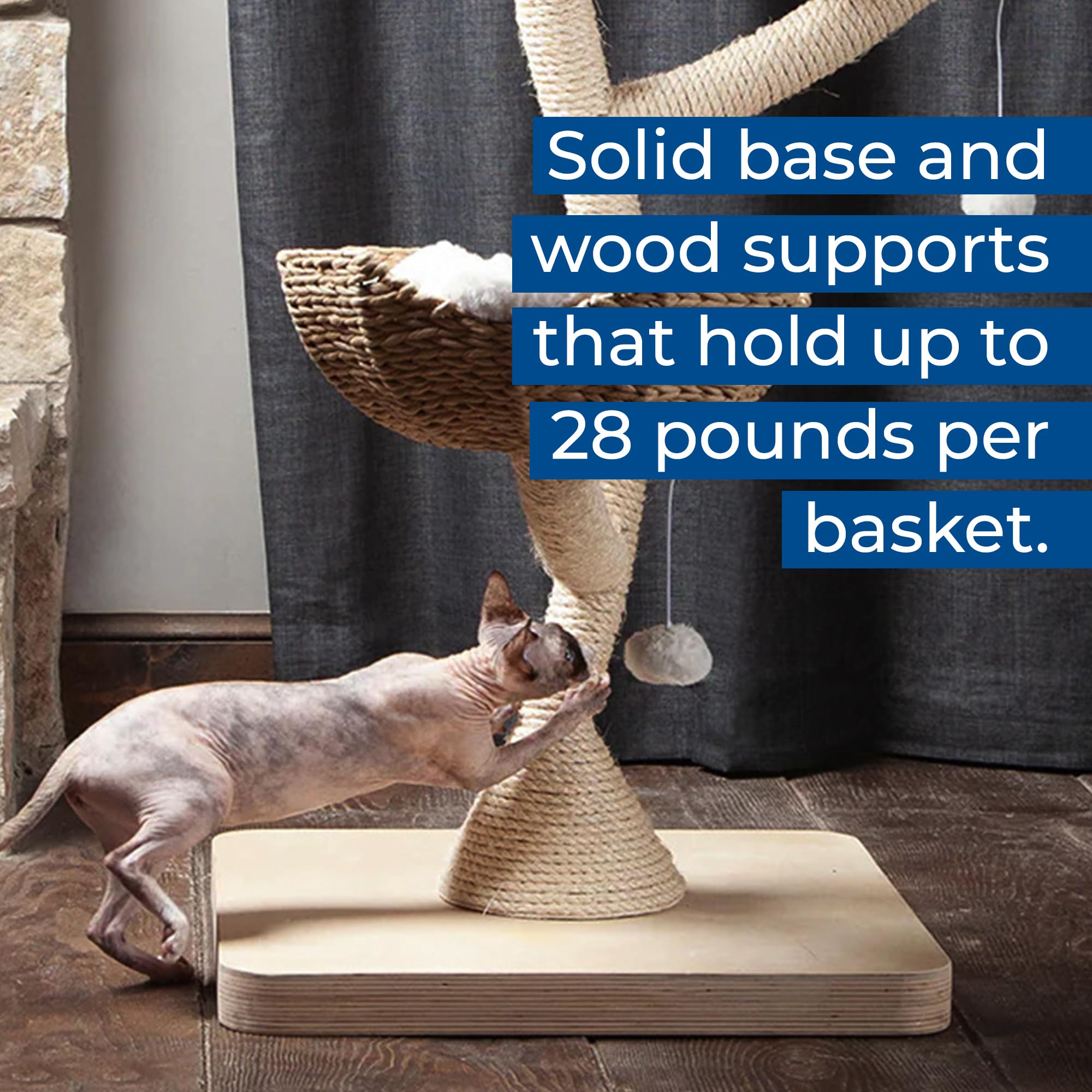 Habitat Haven The Sanctuary Cat Tree - Luxury Cat Condo, Large Modern Indoor Tower with 3 Faux Fur Beds, Scratching Posts, and Toys for Cats, 23-Inch Width x 23-Inch Depth x 52-Inch Height