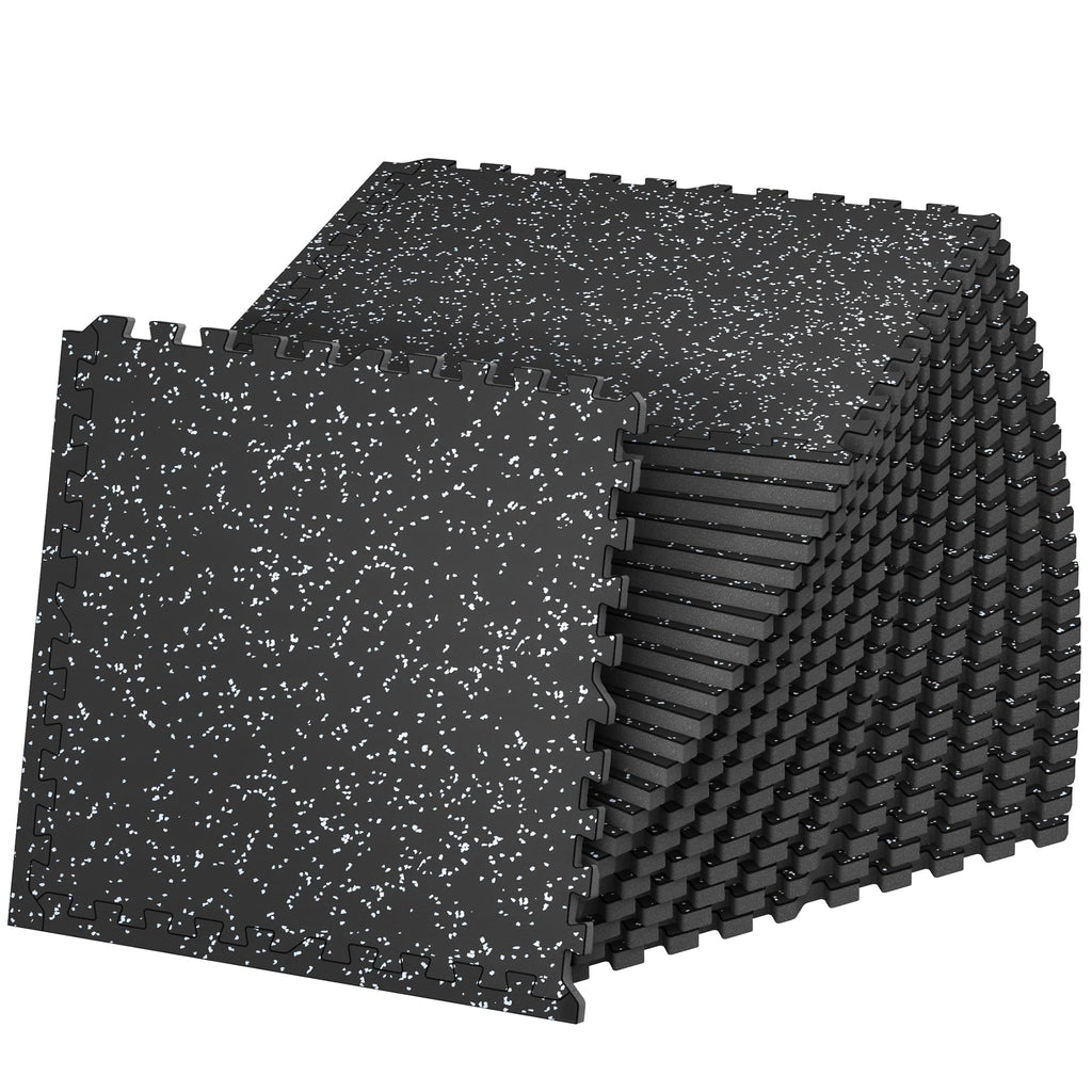 SUPERJARE 1" Extra-Thick Rubber Top Exercise Mat, Puzzle Gym Flooring for Home Gym, Gym Mat for Workout Equipment, Interlocking Floor Tiles with EVA Foam, 24 Pcs 96 Sq Ft, Black/Grey