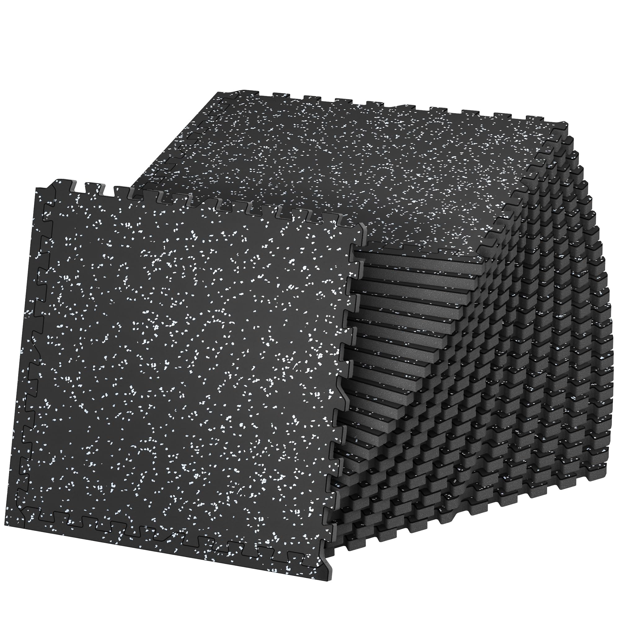 SUPERJARE 1" Extra-Thick Rubber Top Exercise Mat, Puzzle Gym Flooring for Home Gym, Gym Mat for Workout Equipment, Interlocking Floor Tiles with EVA Foam, 24 Pcs 96 Sq Ft, Black/Grey