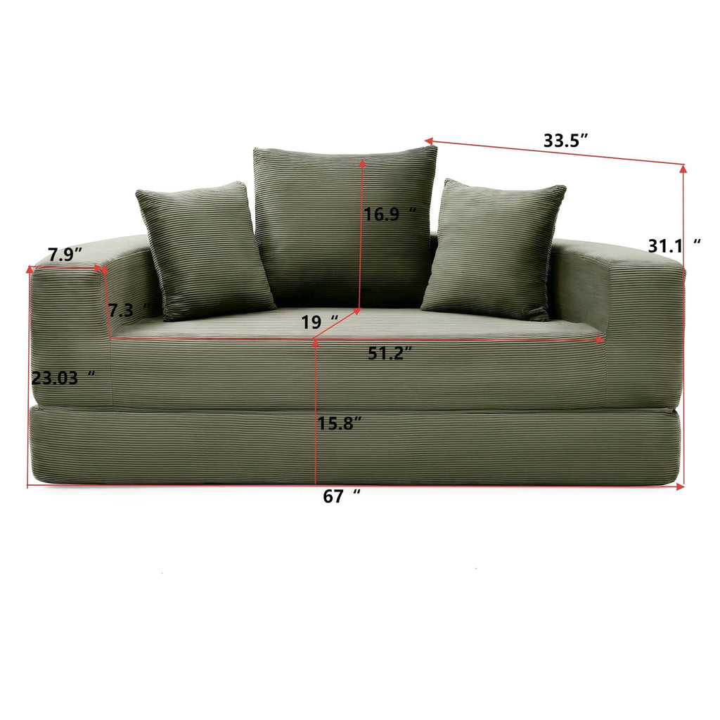 KEIKI 67" Corduroy Convertible Circular Floor Sofa Bed,Multi-Functional Adjustable Futon Couch for Living Room Apartment Office,No Assembly