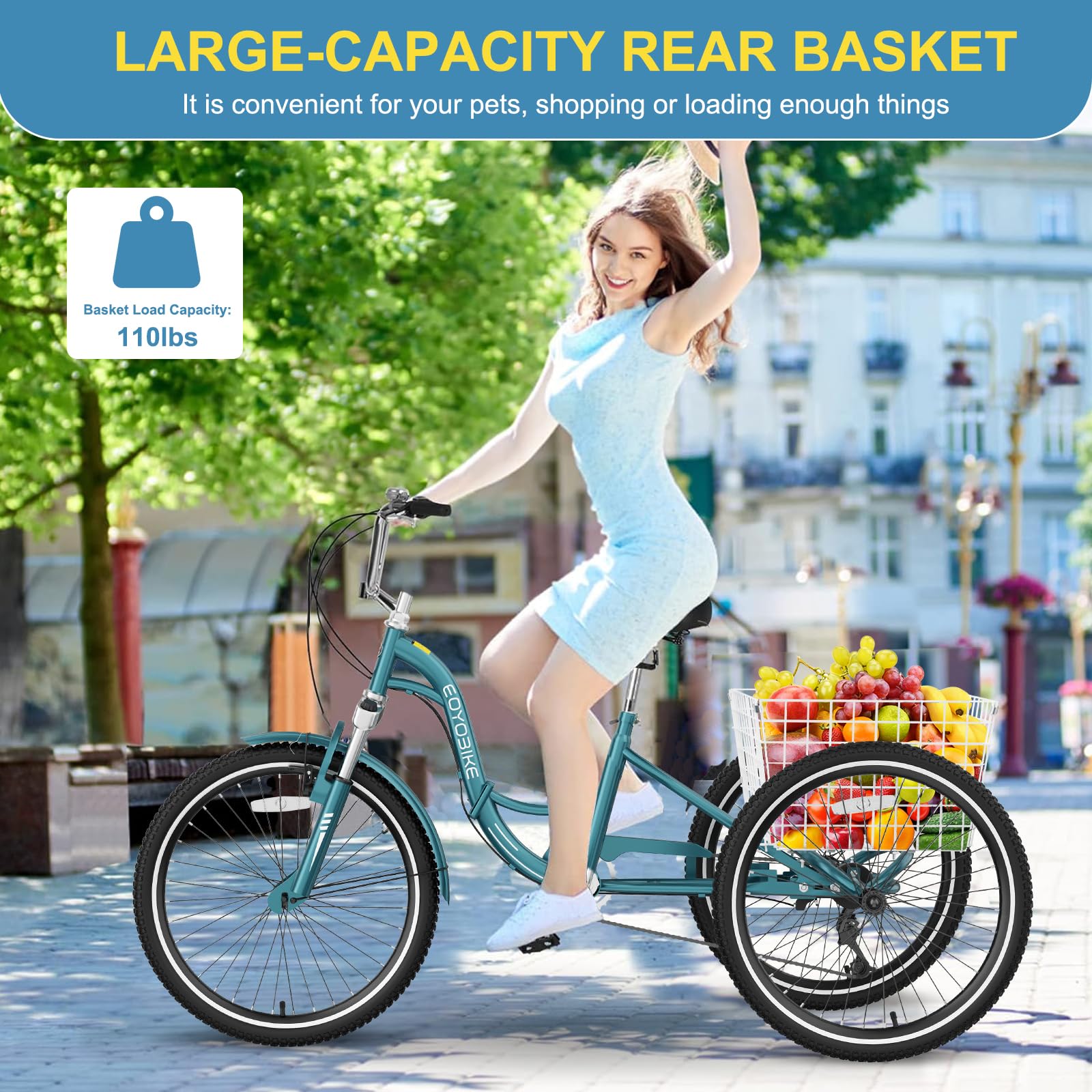 NAIZEA Folding Adult Tricycle - 7 Speed 20/24/26 Inch Folding Tricycle for Adult, 3 Wheel Bike, Foldable Trike with Large Basket/Low-Step Through for Men Women Senior