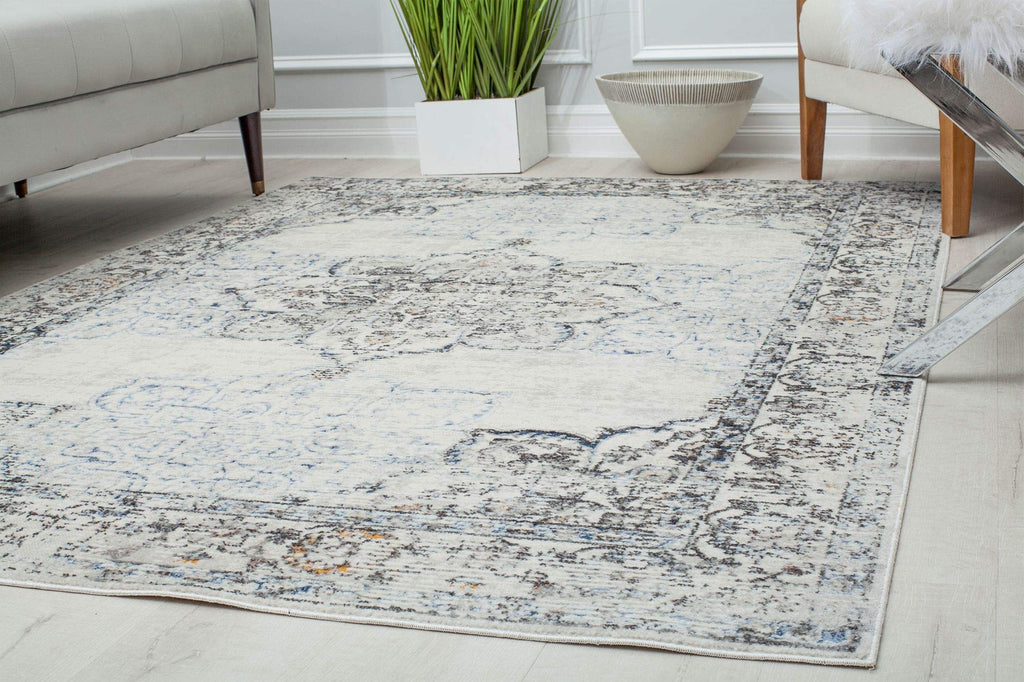 Rugs America Prescott PS35C White Bay Blossom Transitional Vintage 8x10 Area Rug, 8'0"X10'0"